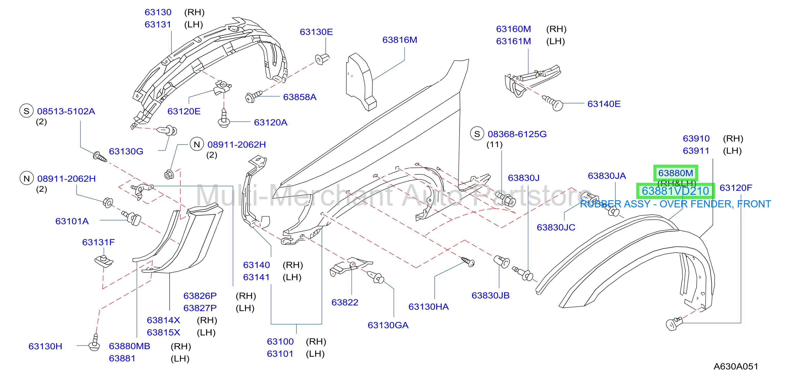 RUBBER ASSY - OVER FENDER, FRONT