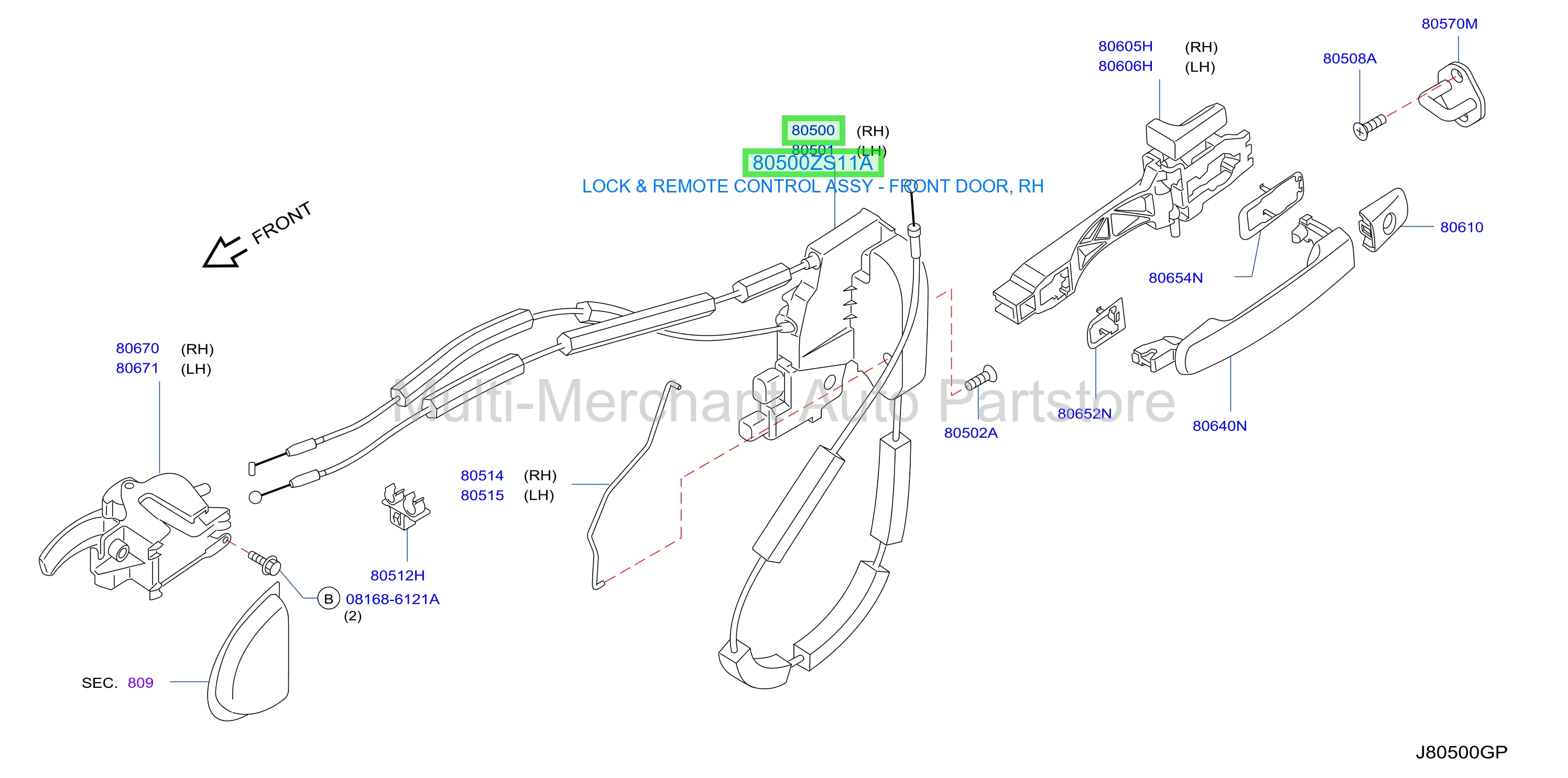 LOCK & REMOTE CONTROL ASSY - FRONT DOOR, RH