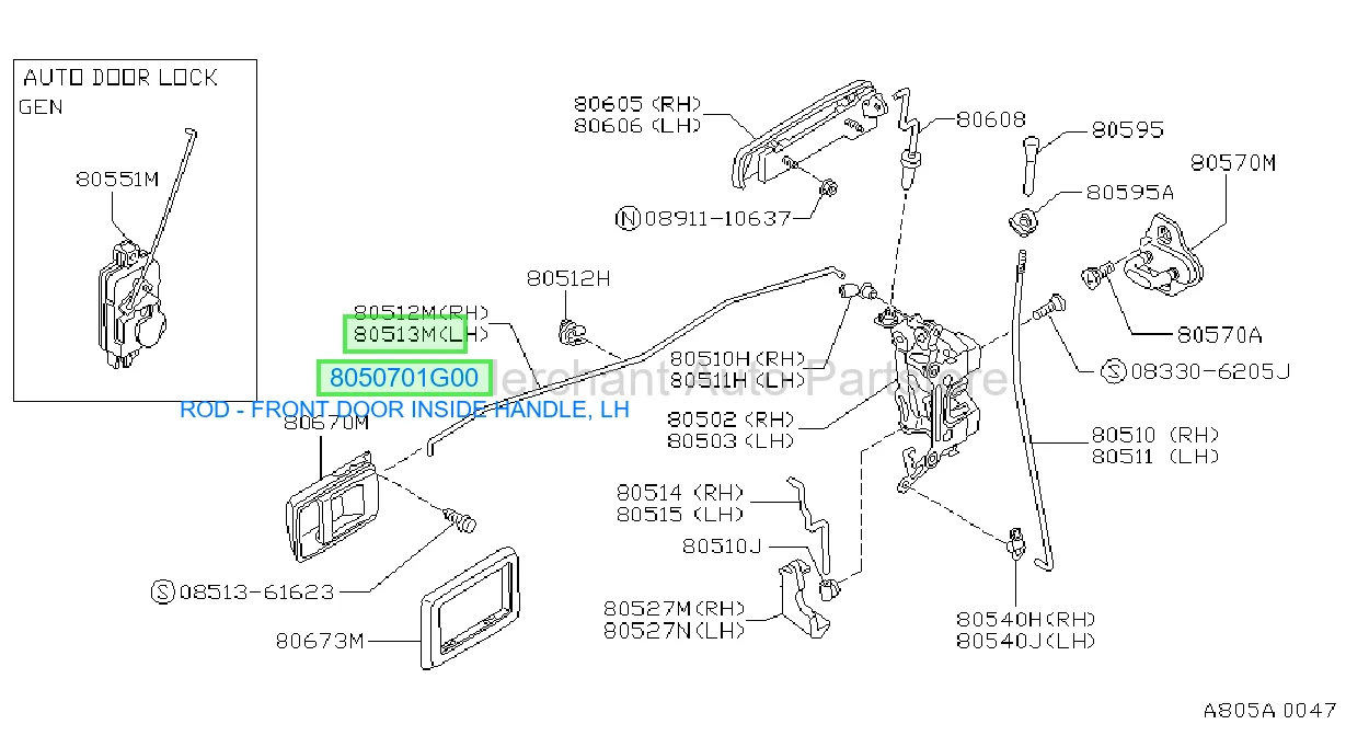 ROD - FRONT DOOR INSIDE HANDLE, LH