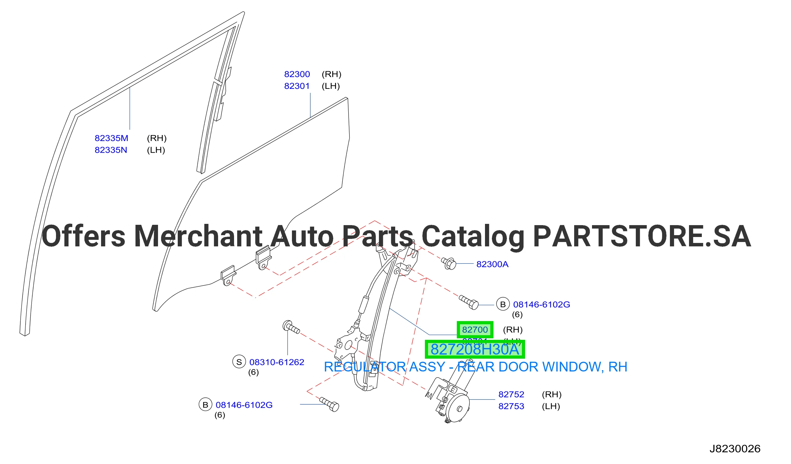 REGULATOR ASSY - REAR DOOR WINDOW, RH