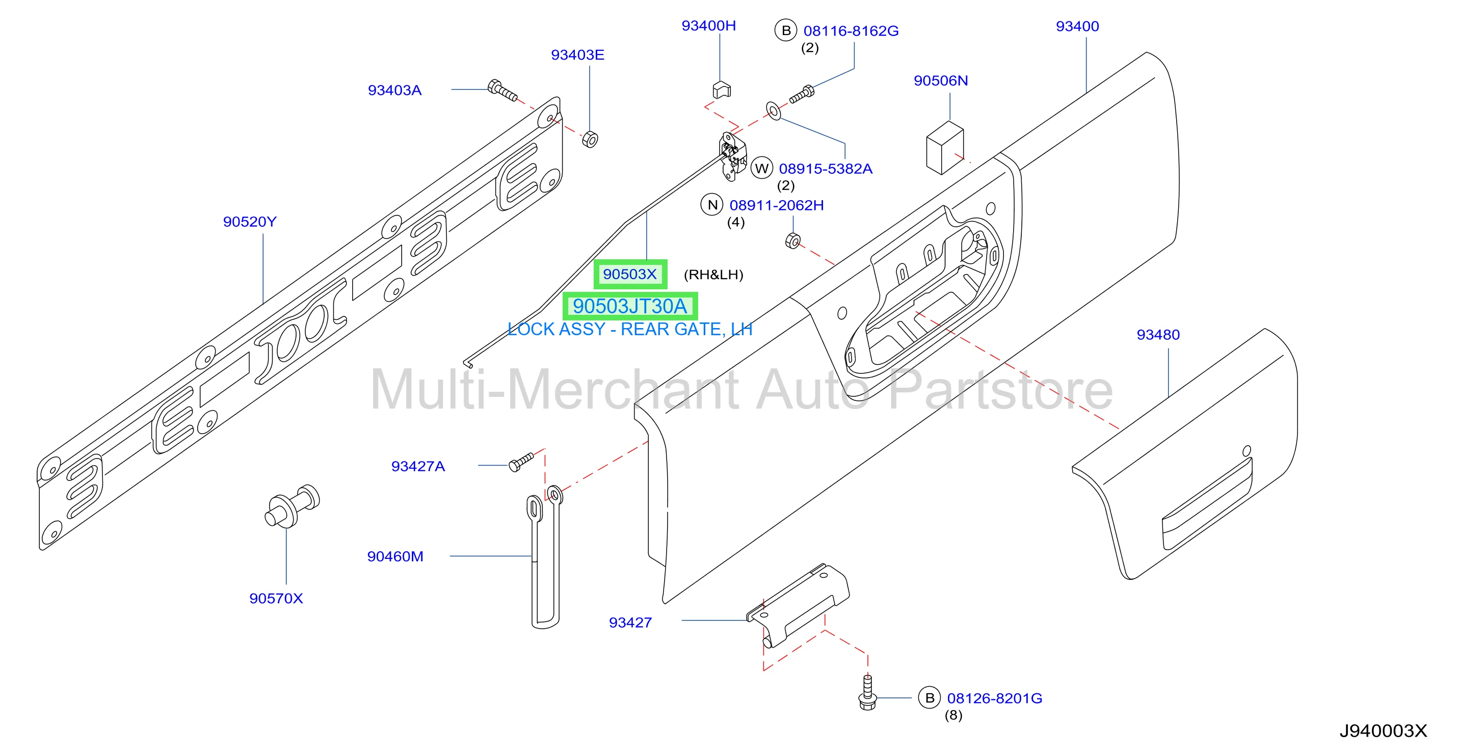 LOCK ASSY - REAR GATE, LH