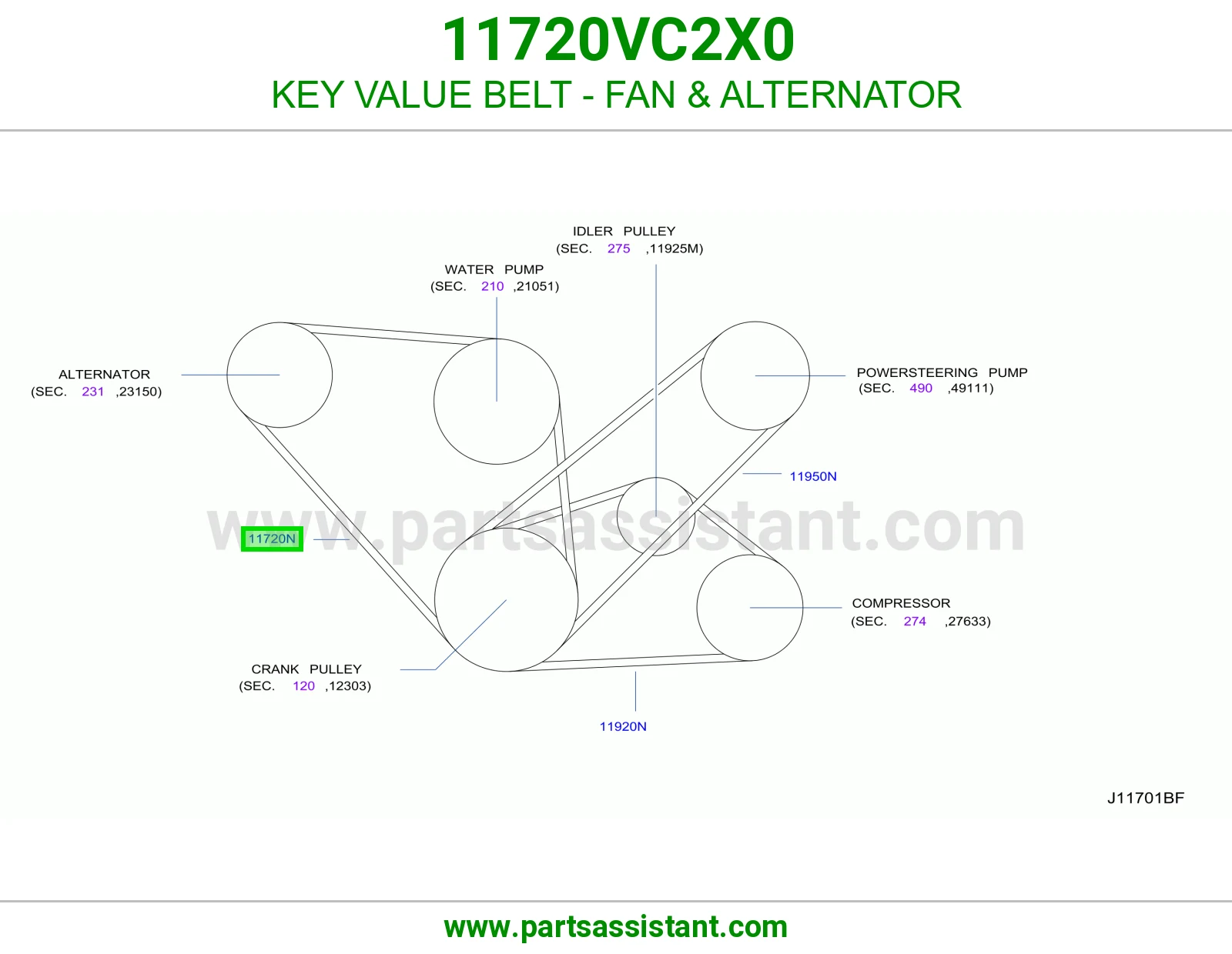 KEY VALUE BELT - FAN & ALTERNATOR
