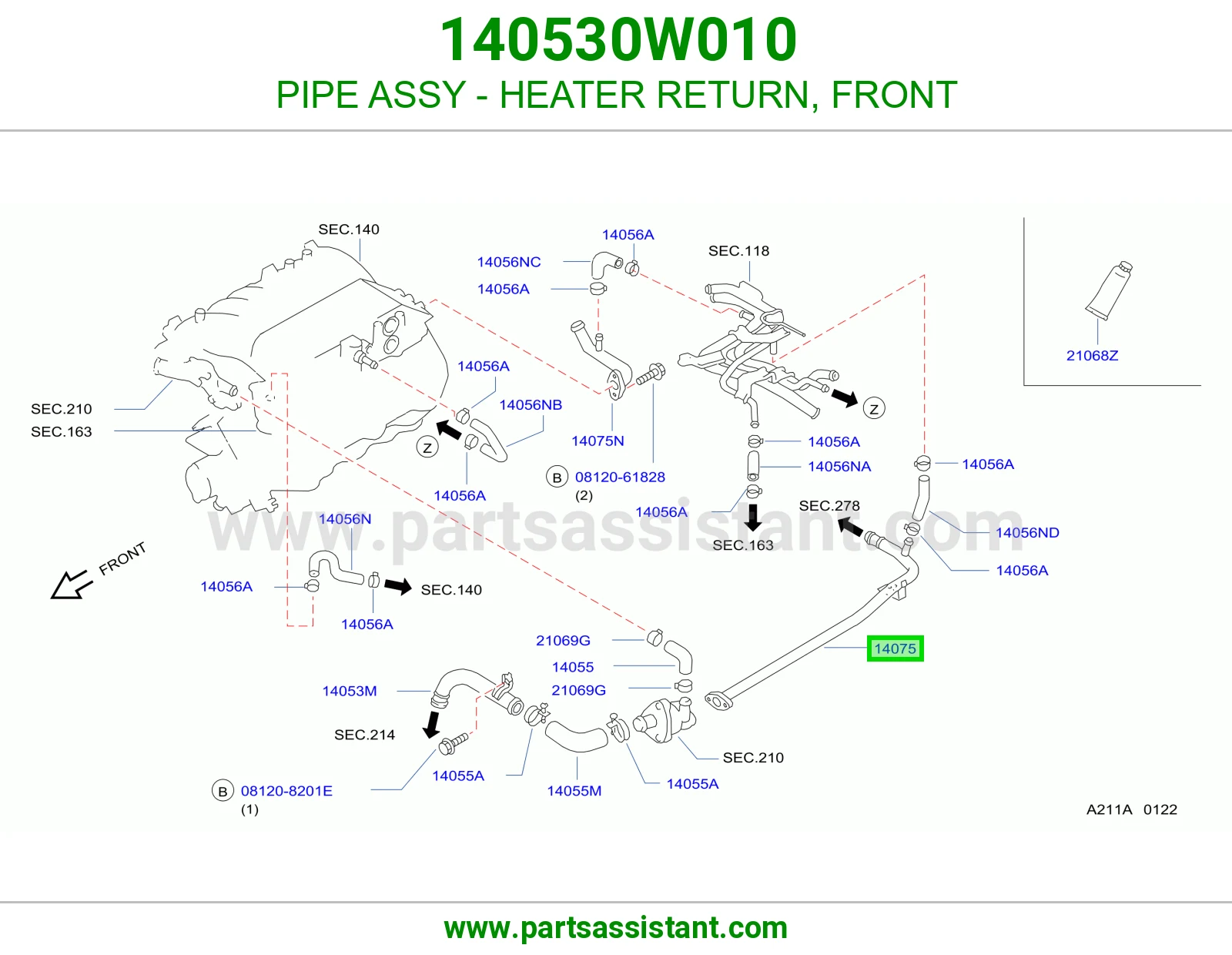 PIPE ASSY - HEATER RETURN, FRONT