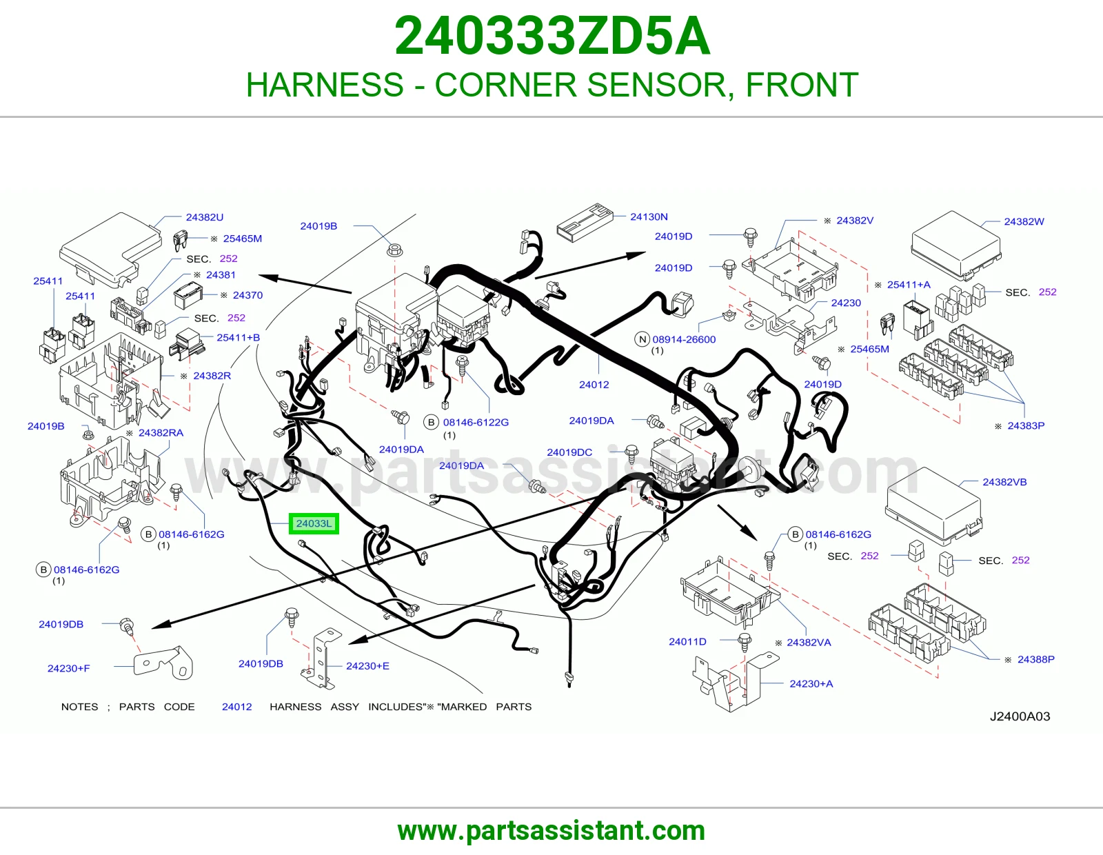 HARNESS - CORNER SENSOR, FRONT