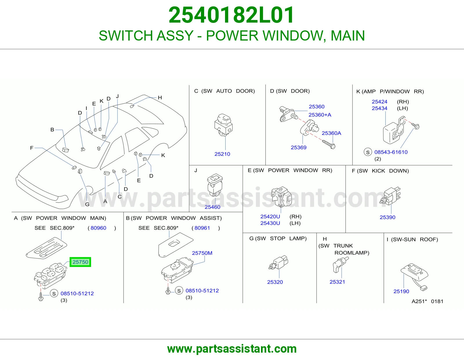 SWITCH ASSY - POWER WINDOW, MAIN