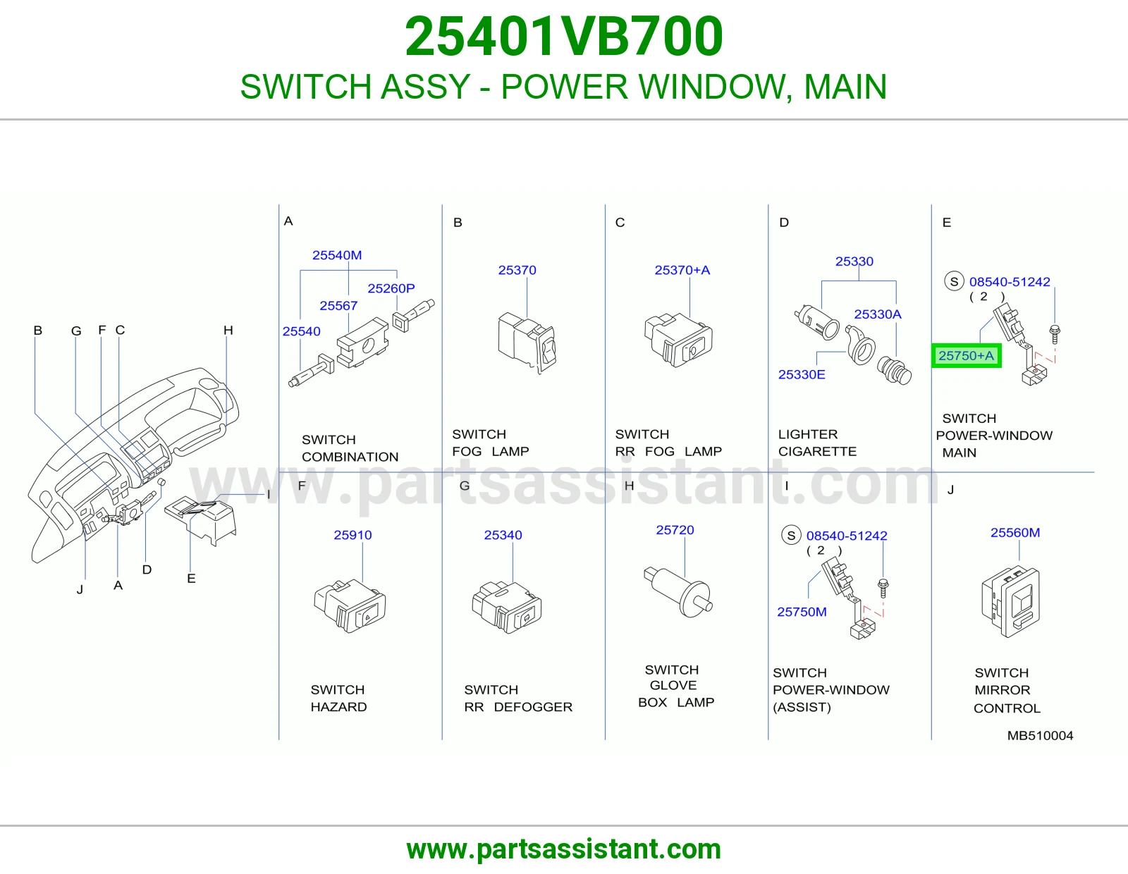 SWITCH ASSY - POWER WINDOW, MAIN