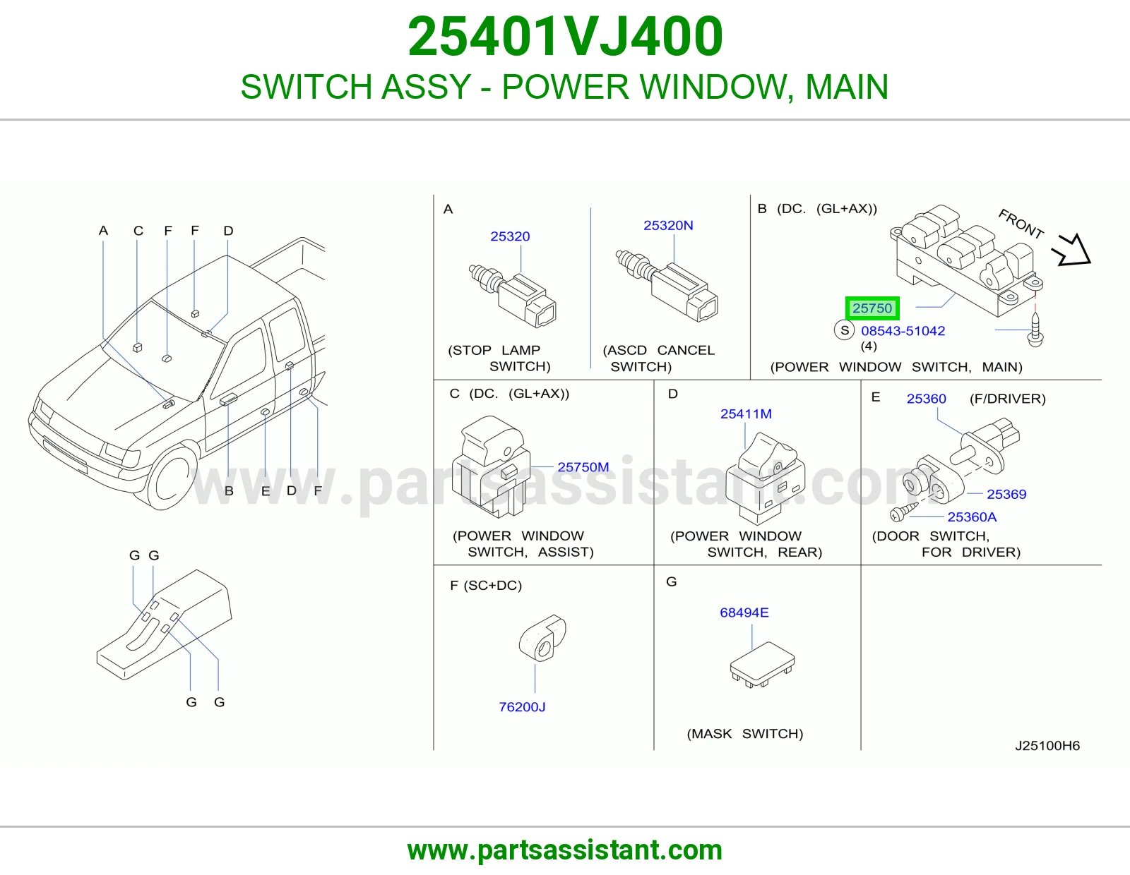 SWITCH ASSY - POWER WINDOW, MAIN