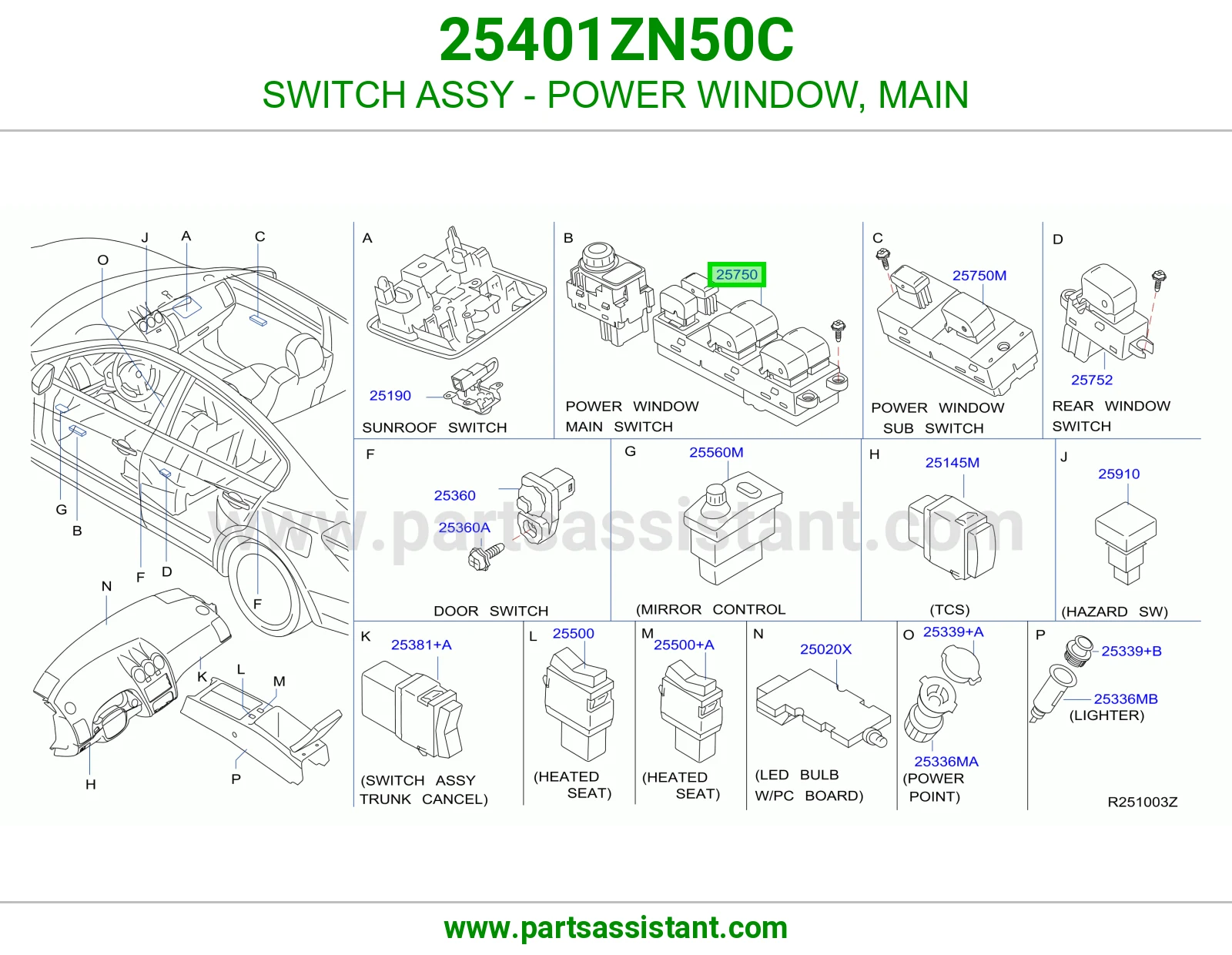 SWITCH ASSY - POWER WINDOW, MAIN