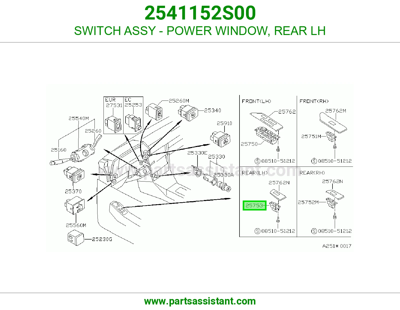 SWITCH ASSY - POWER WINDOW, FRONT RH