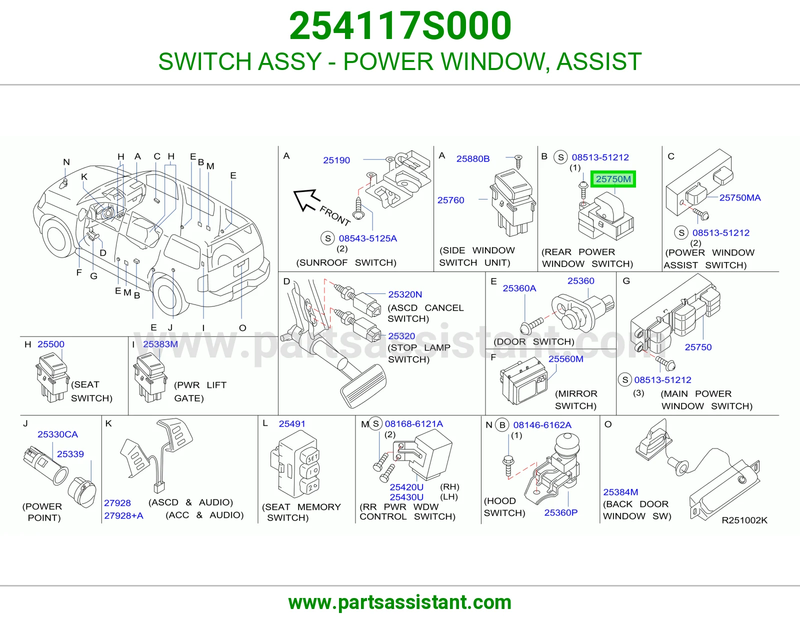 SWITCH ASSY - POWER WINDOW, ASSIST