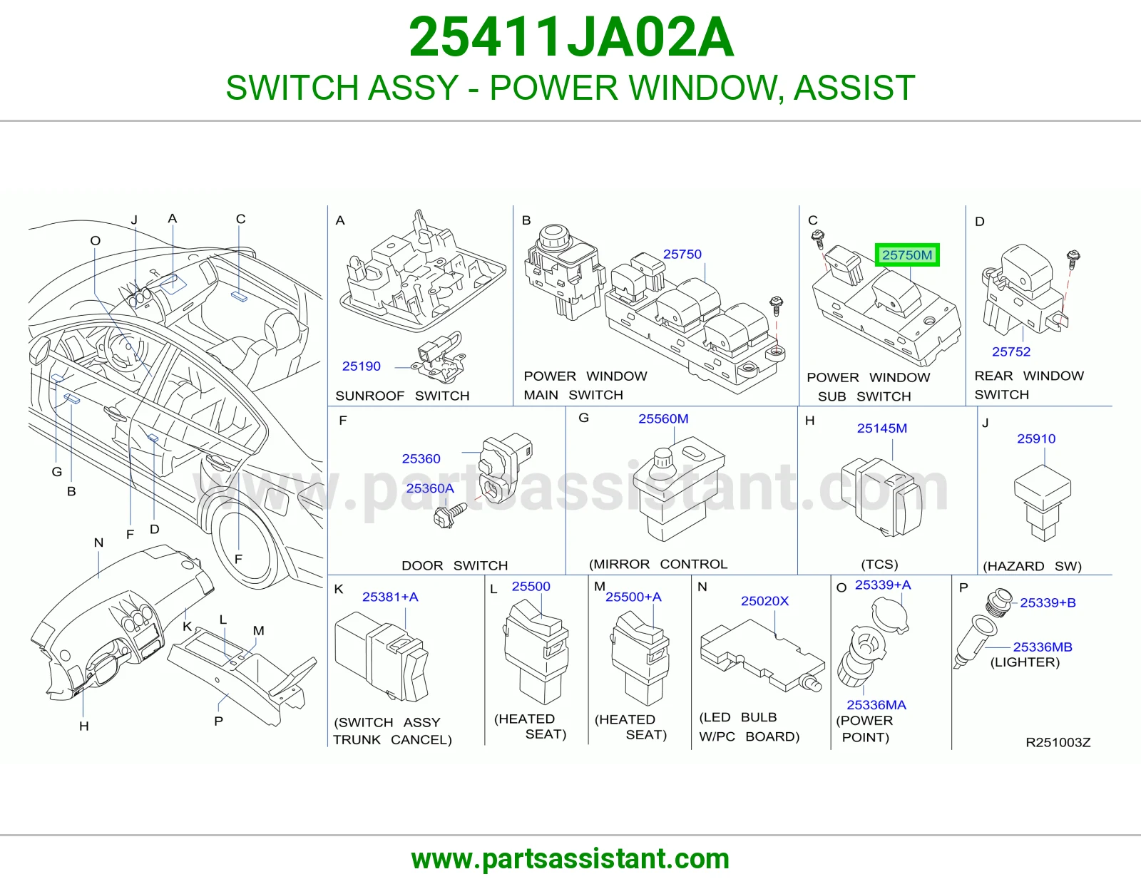 SWITCH ASSY - POWER WINDOW, ASSIST