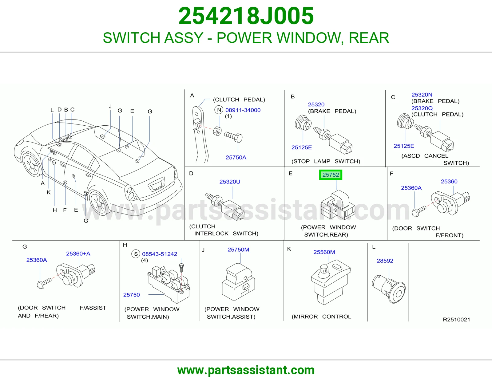 SWITCH ASSY - POWER WINDOW, REAR