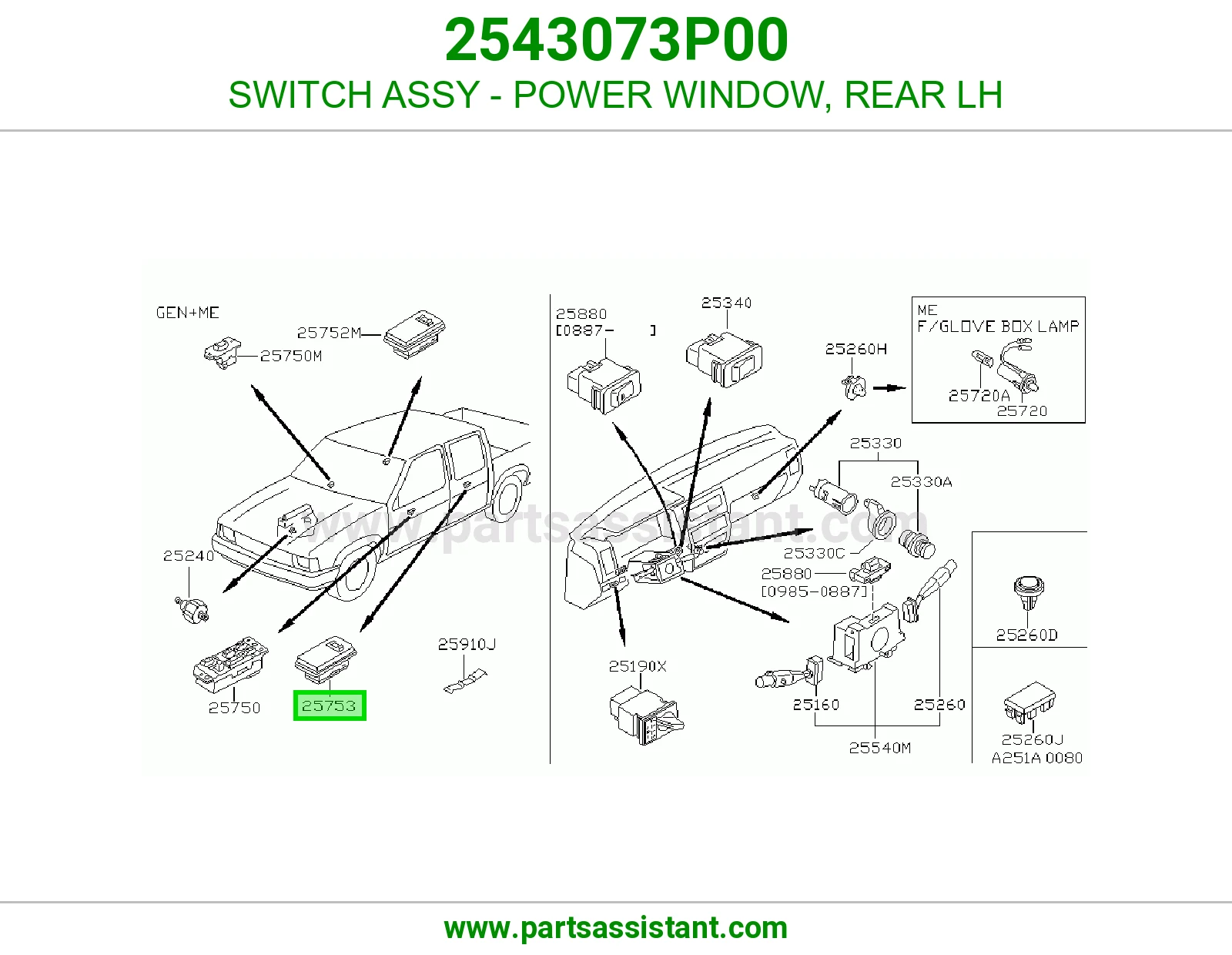 SWITCH ASSY - POWER WINDOW, REAR LH