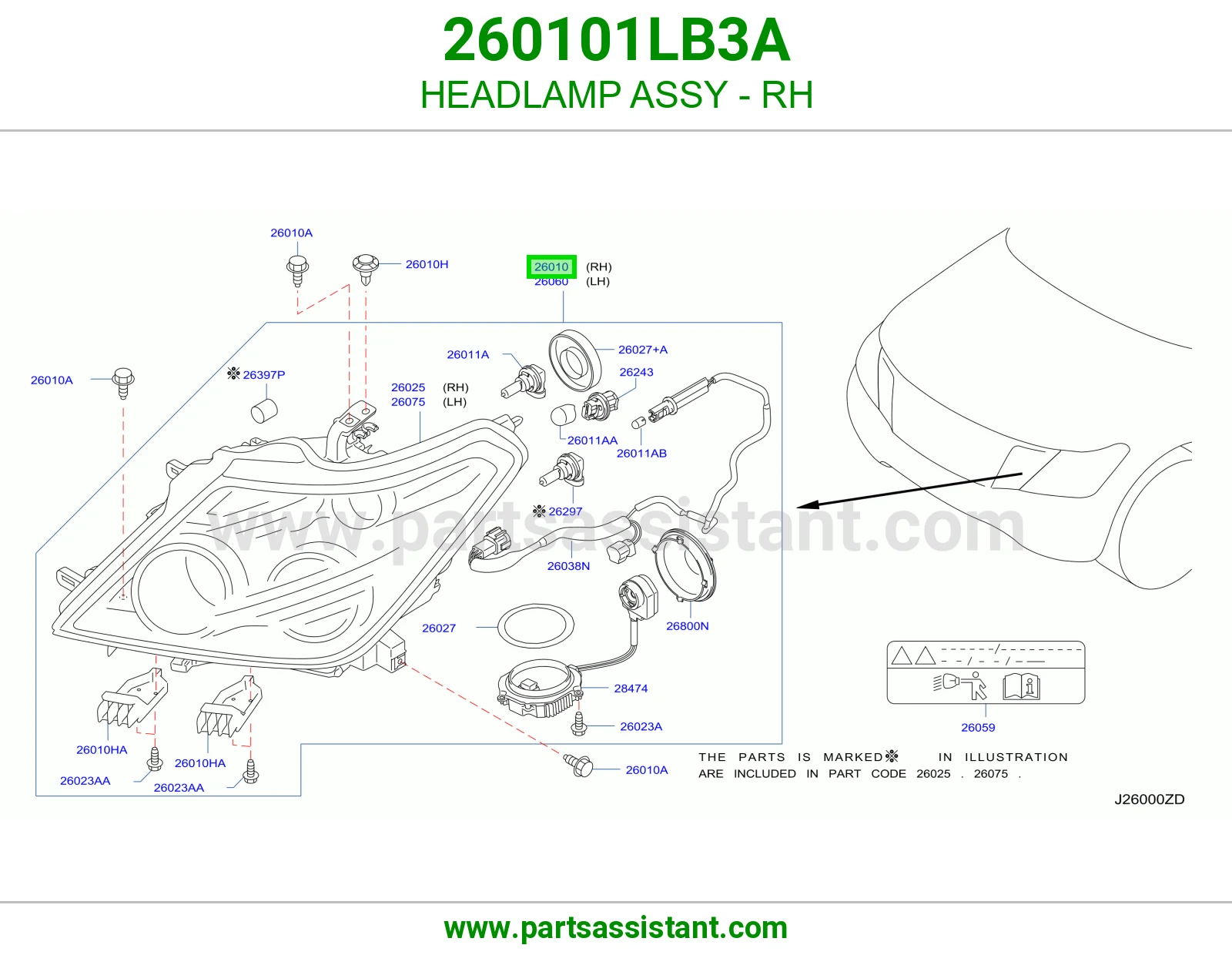 HEADLAMP ASSY - RH