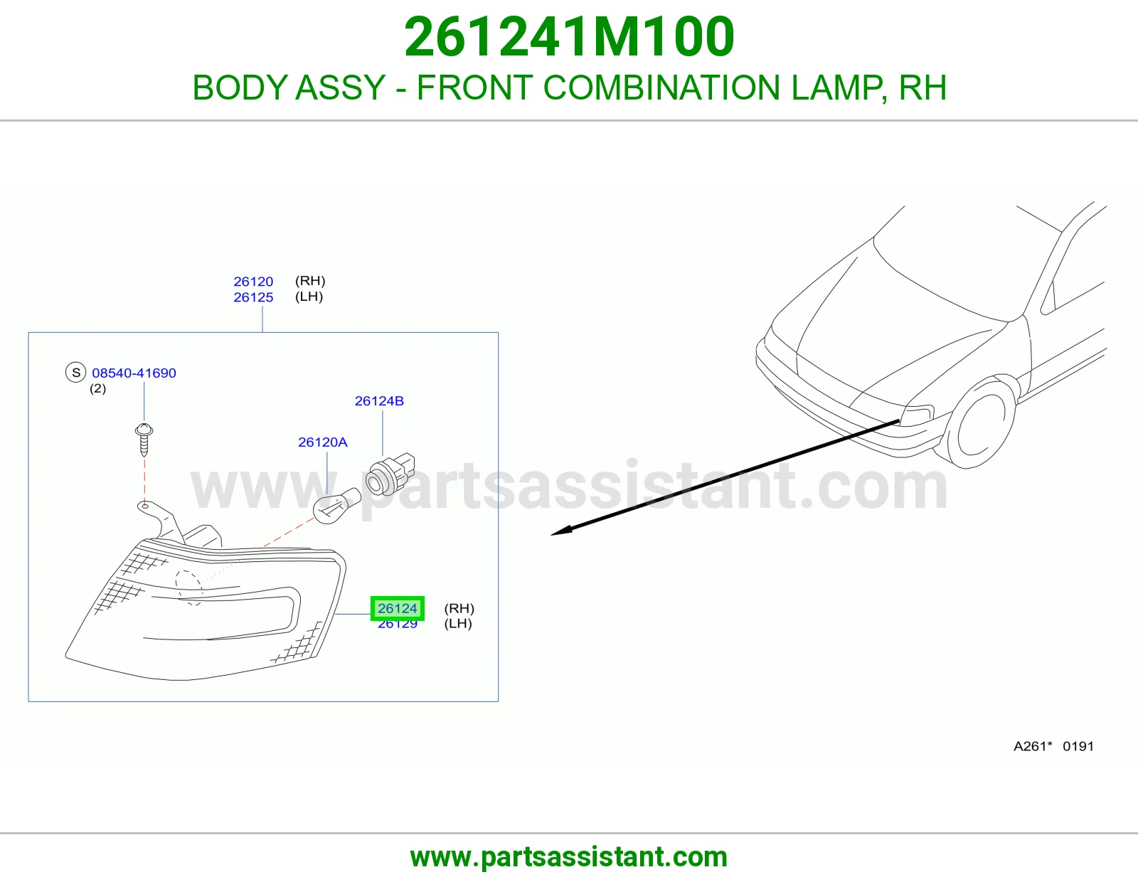 BODY ASSY - FRONT COMBINATION LAMP, RH