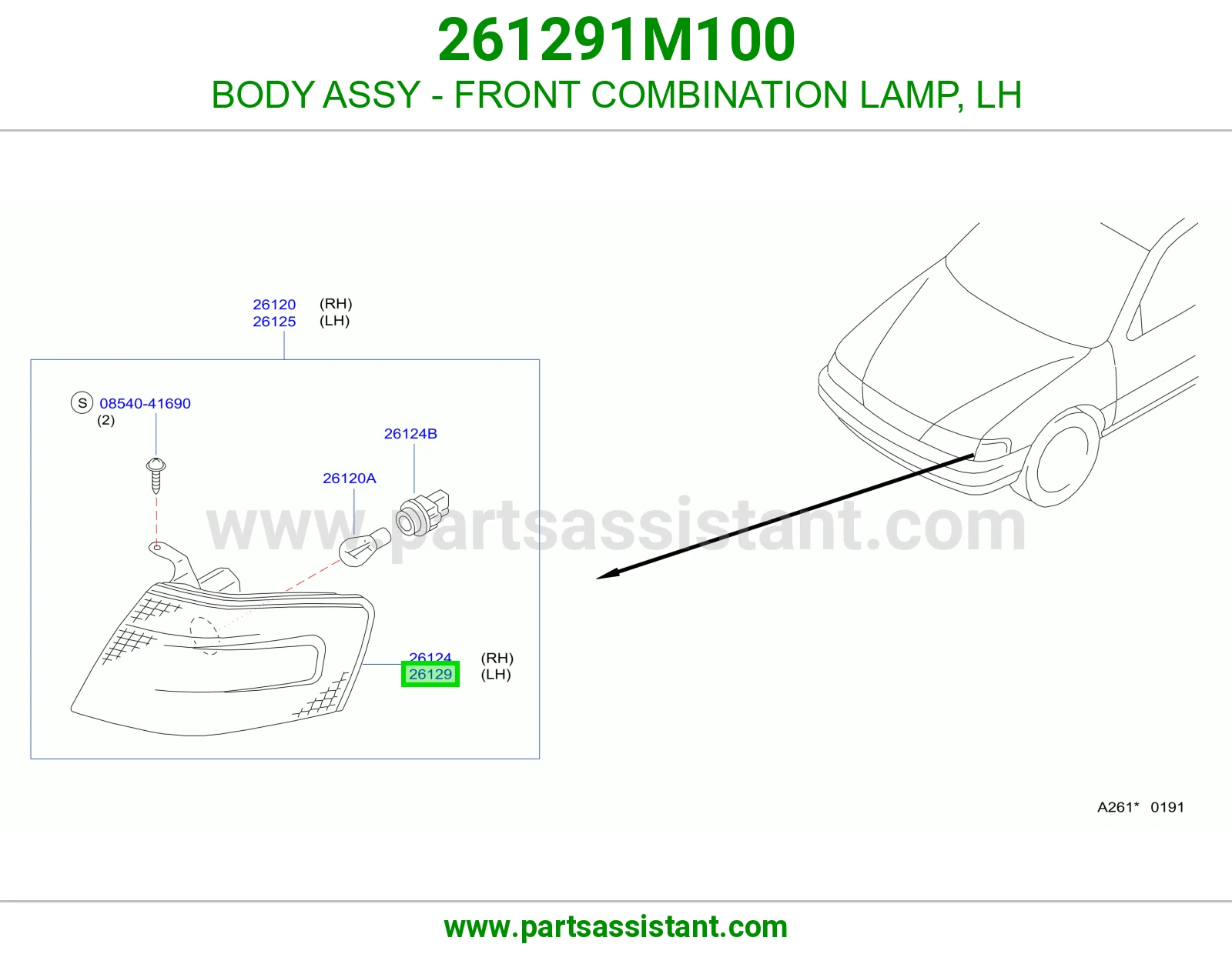 BODY ASSY - FRONT COMBINATION LAMP, LH