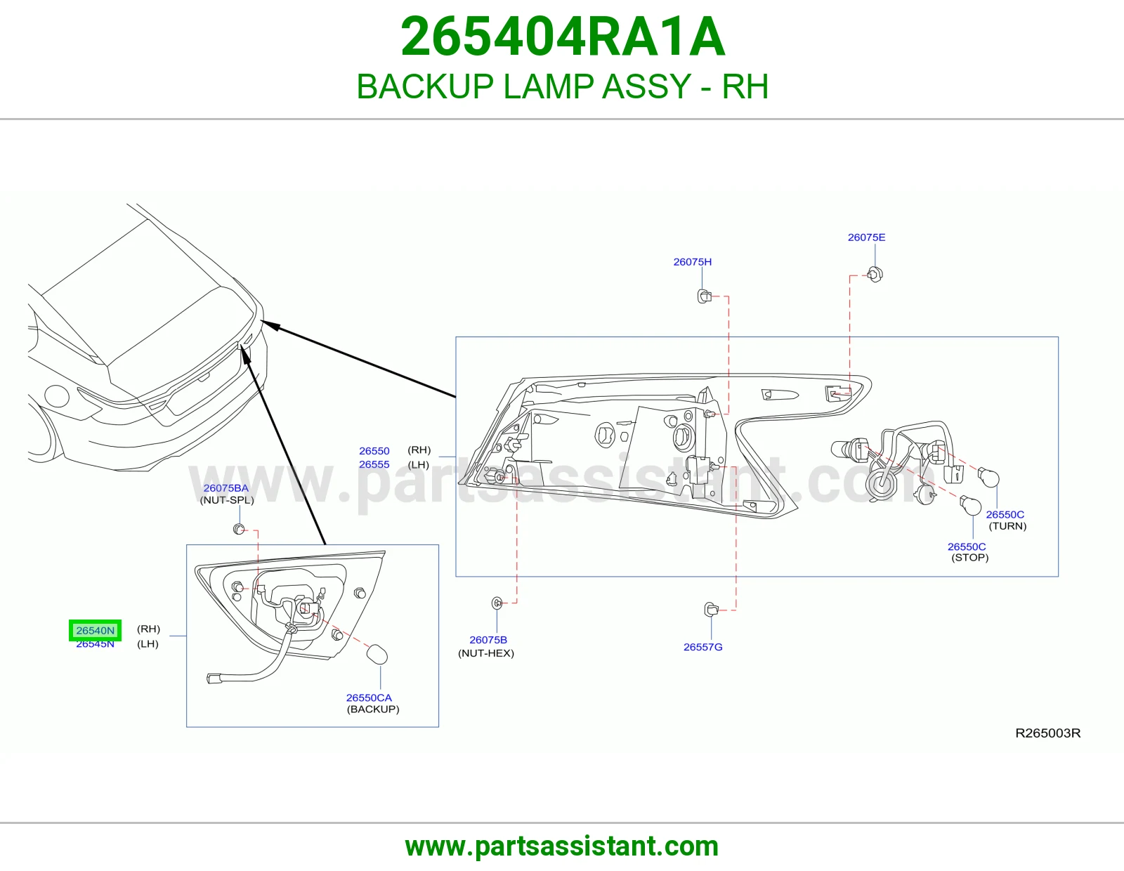 BACKUP LAMP ASSY - RH