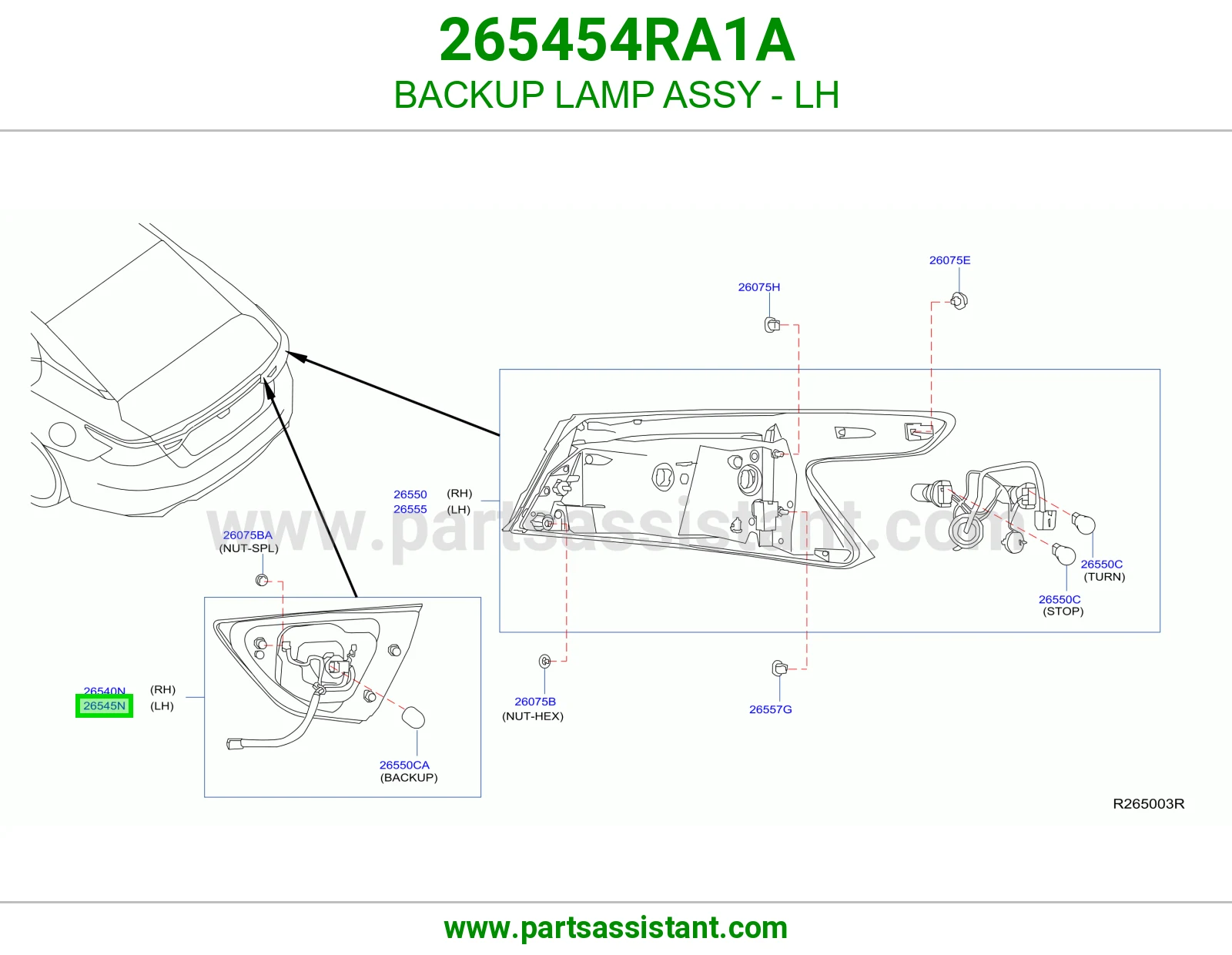 BACKUP LAMP ASSY - LH