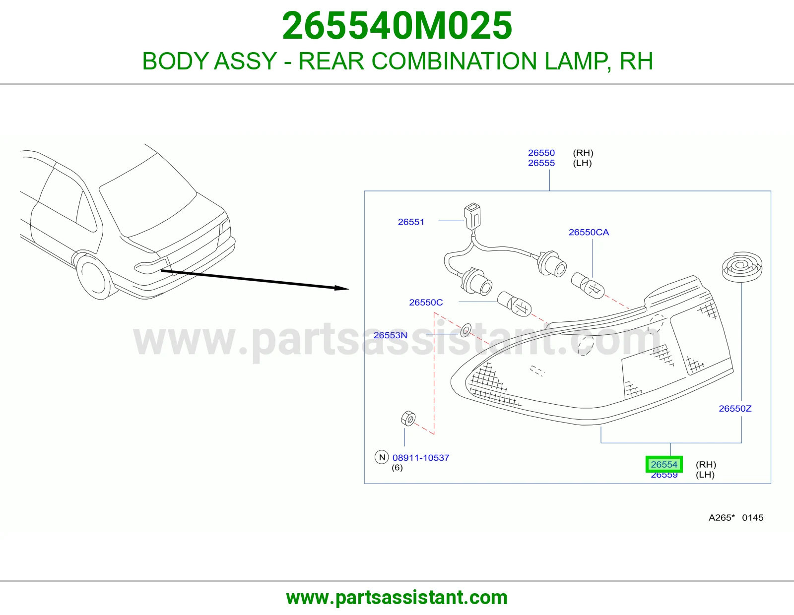BODY ASSY - REAR COMBINATION LAMP, RH
