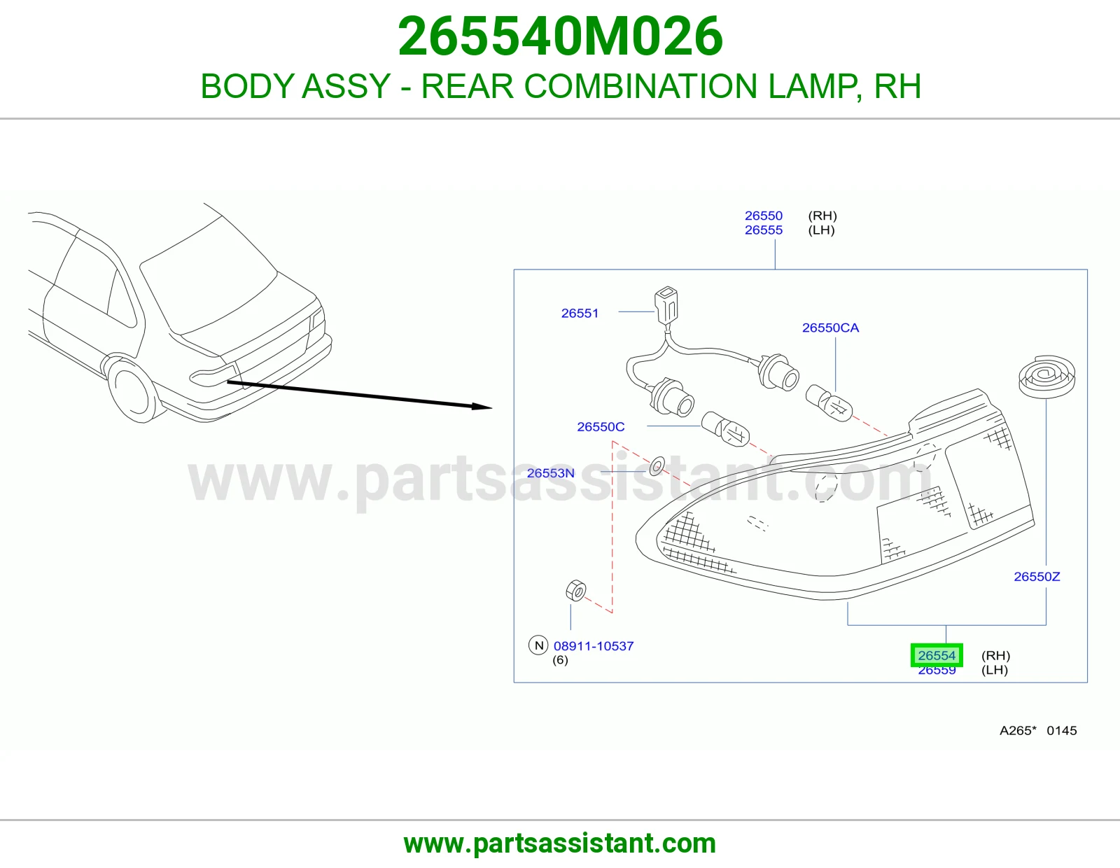 BODY ASSY - REAR COMBINATION LAMP, RH