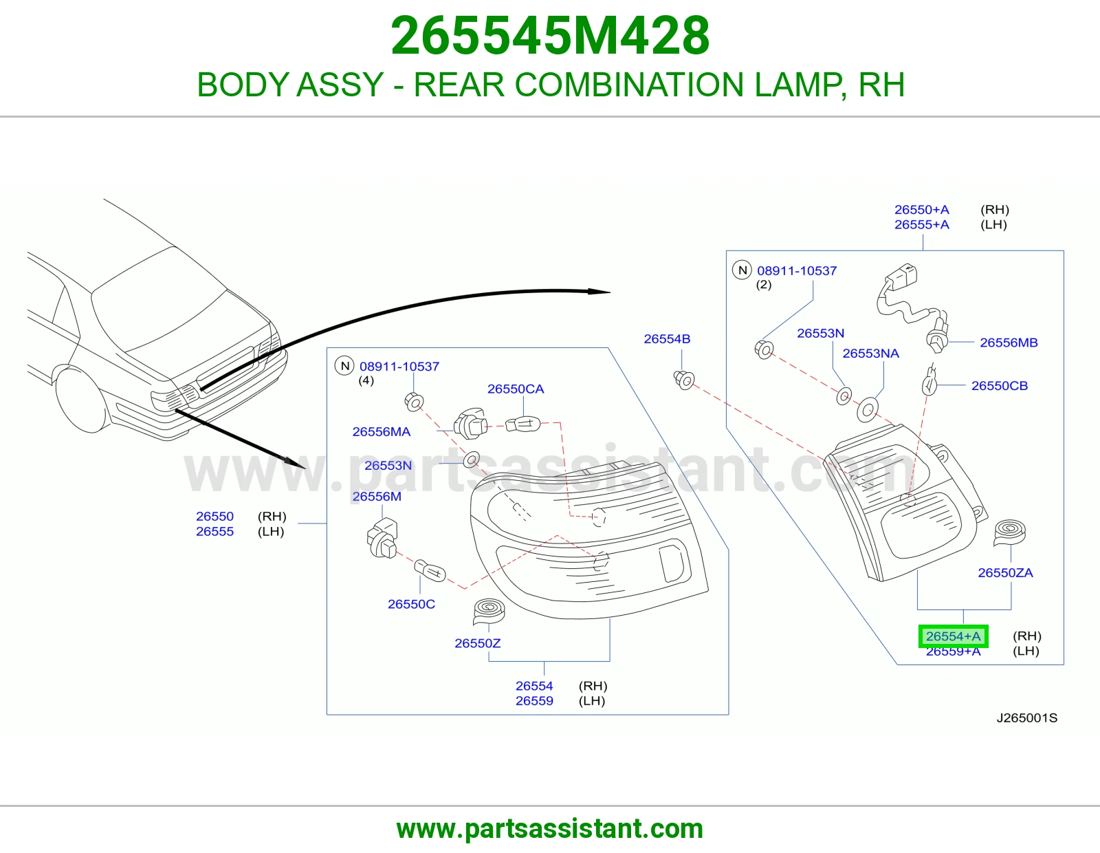 BODY ASSY - REAR COMBINATION LAMP, RH