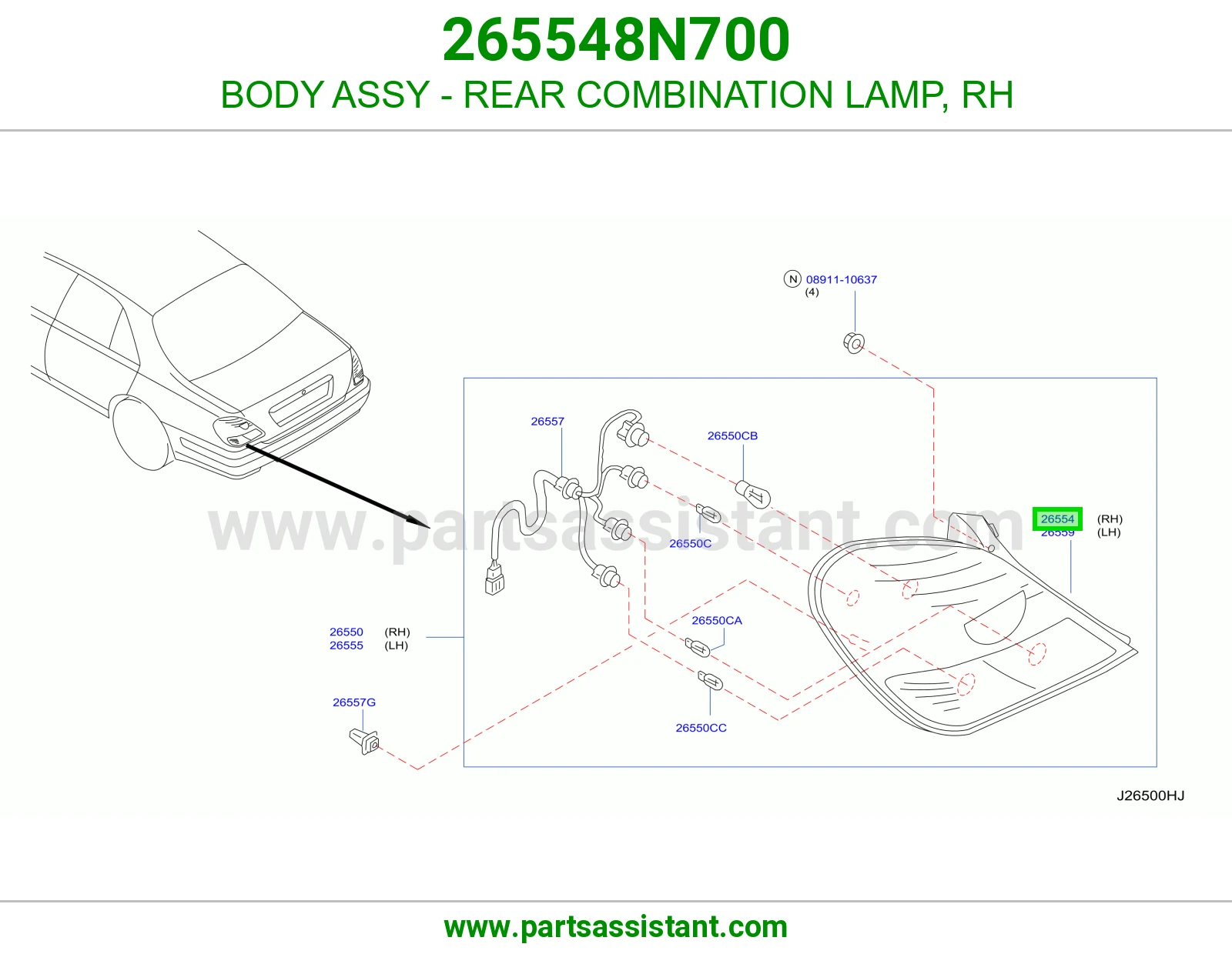 BODY ASSY - REAR COMBINATION LAMP, RH