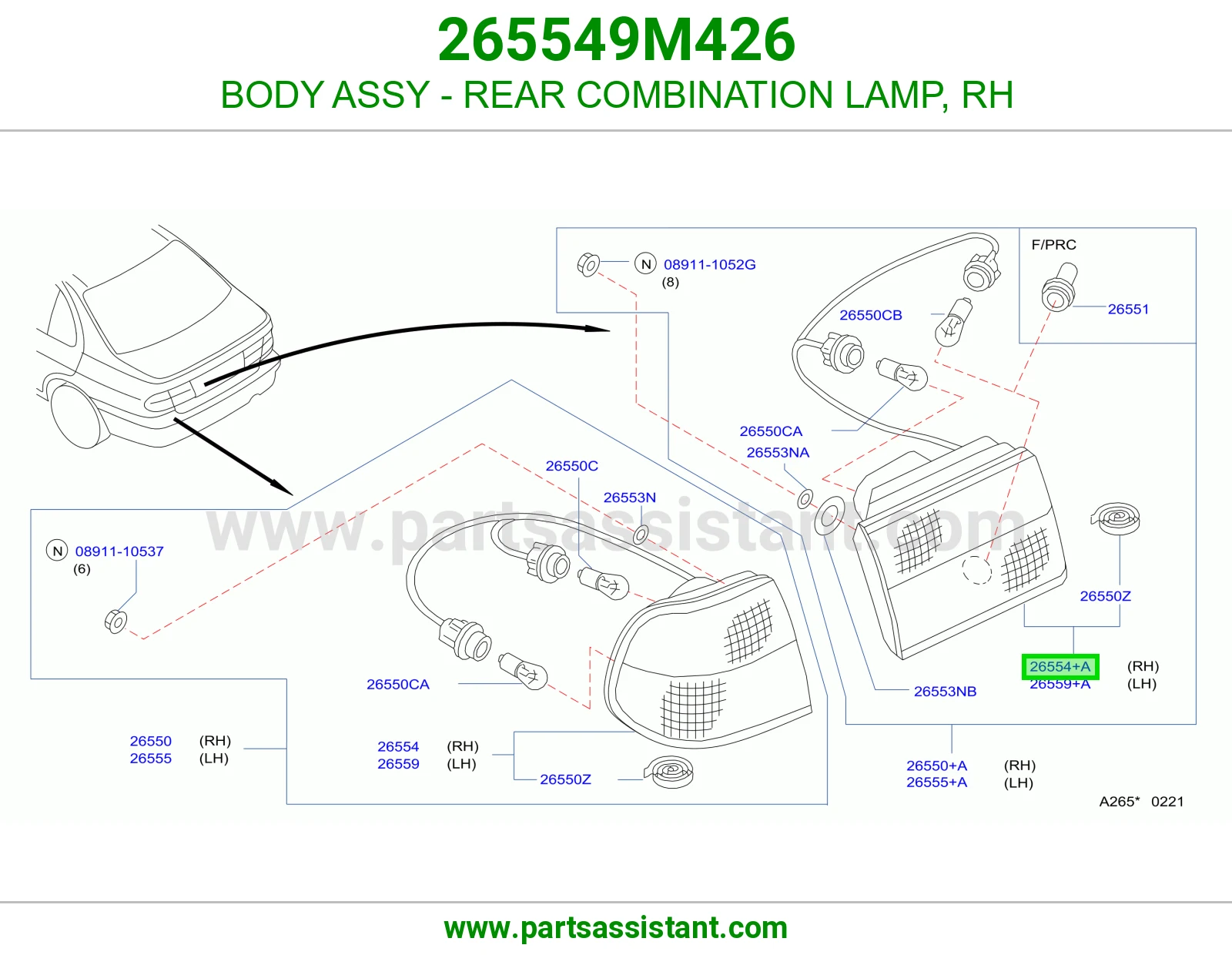 BODY ASSY - REAR COMBINATION LAMP, RH