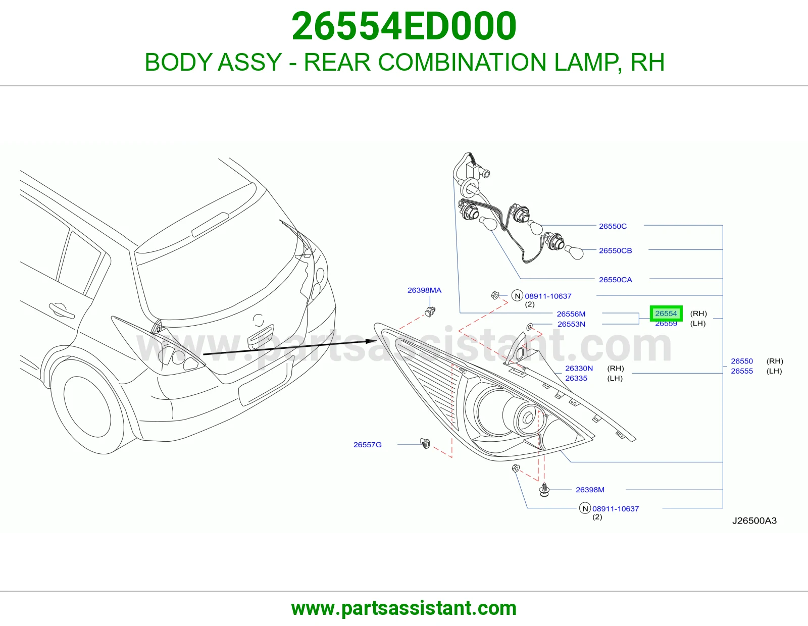 BODY ASSY - REAR COMBINATION LAMP, RH