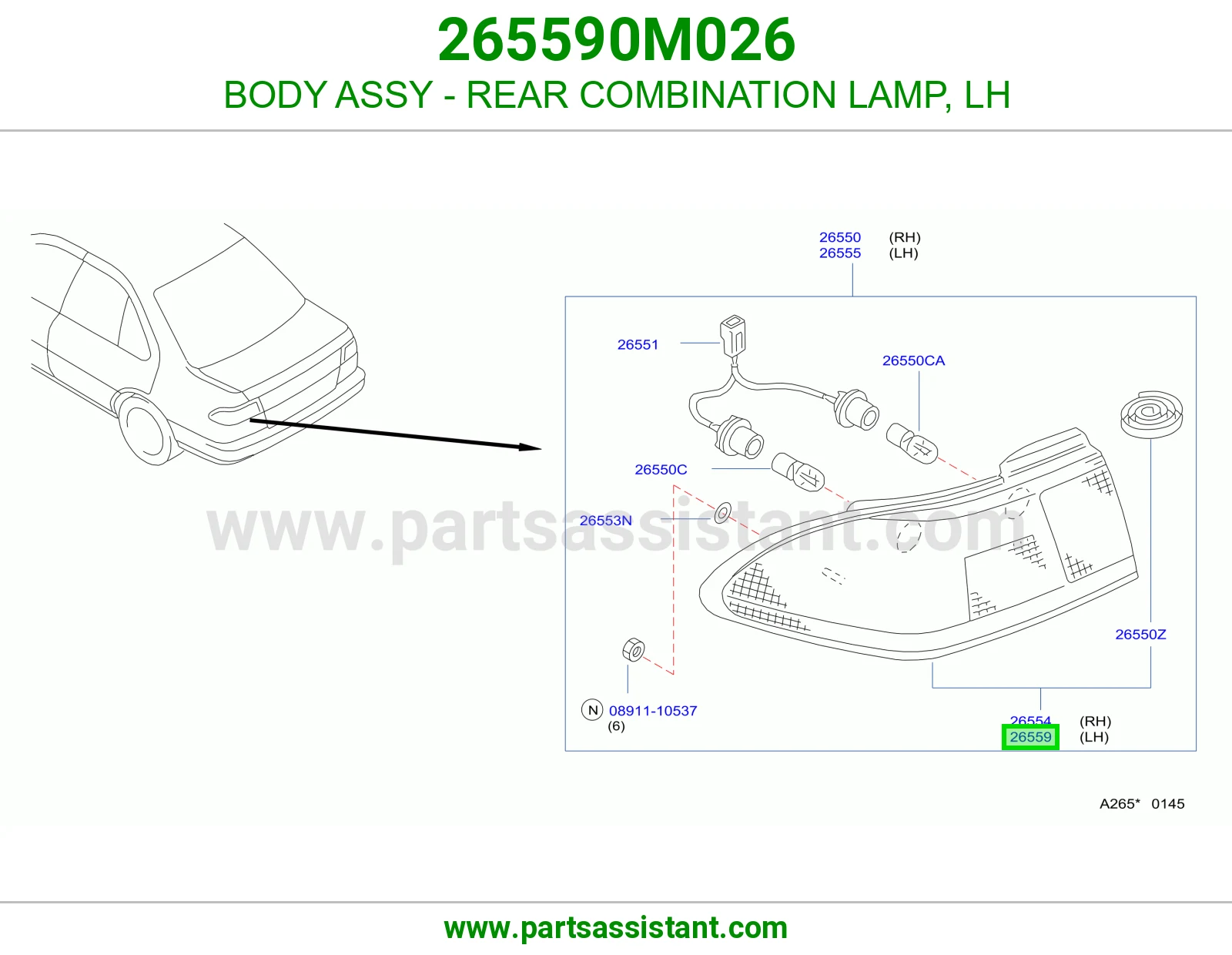BODY ASSY - REAR COMBINATION LAMP, LH