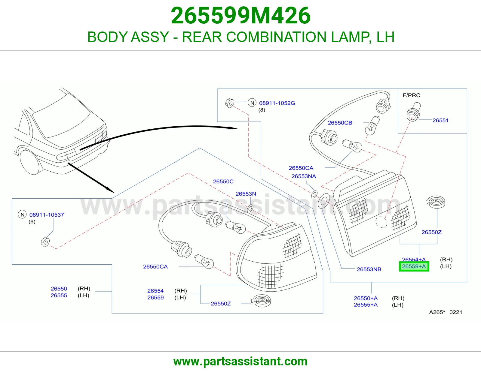 BODY ASSY - REAR COMBINATION LAMP, LH