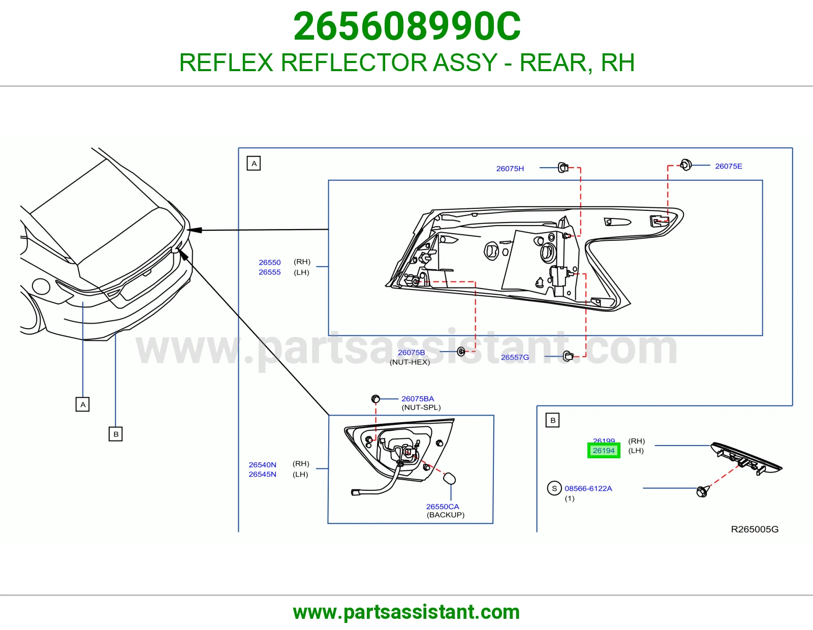 REFLEX REFLECTOR ASSY - REAR, RH