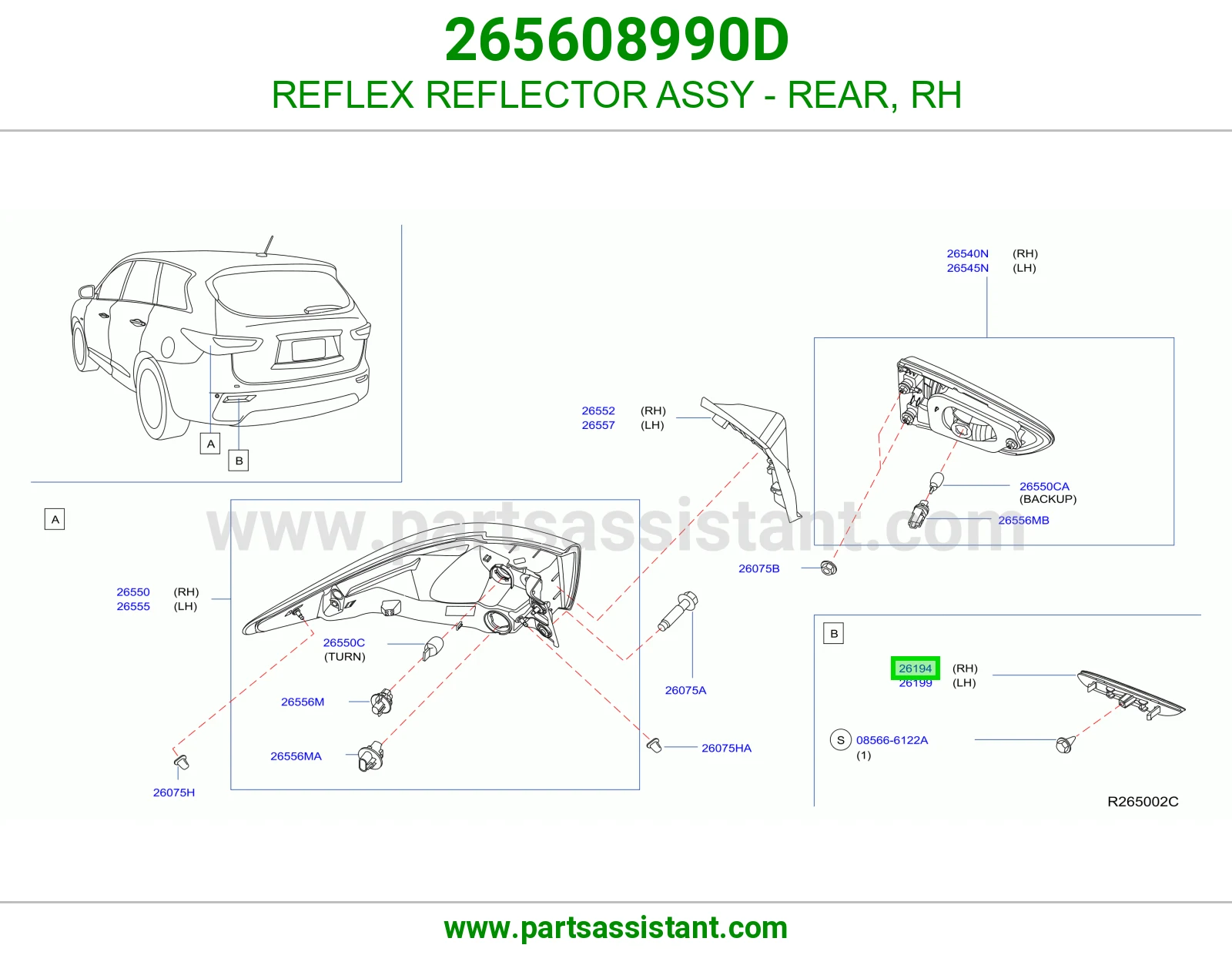 REFLEX REFLECTOR ASSY - REAR, RH