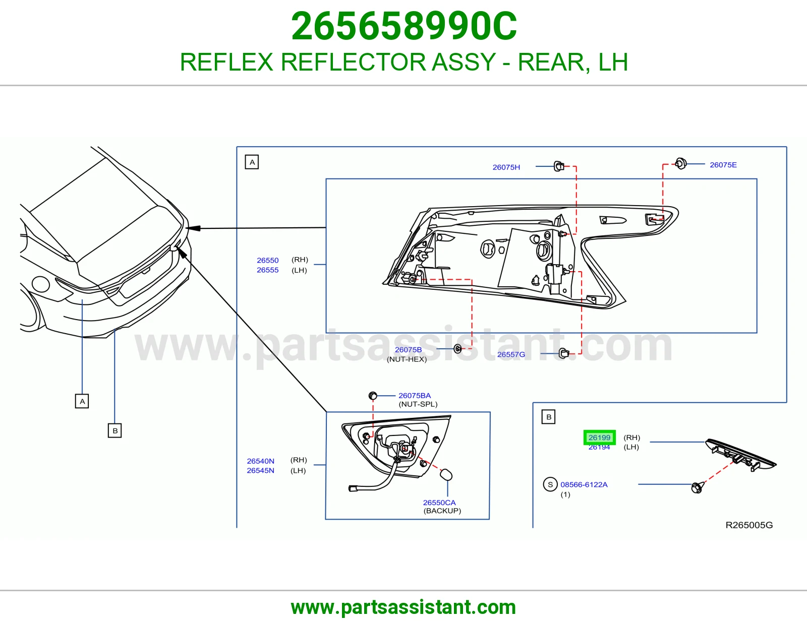 REFLEX REFLECTOR ASSY - REAR, LH