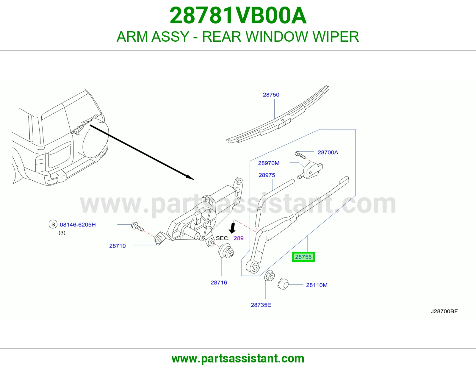 ARM ASSY - REAR WINDOW WIPER
