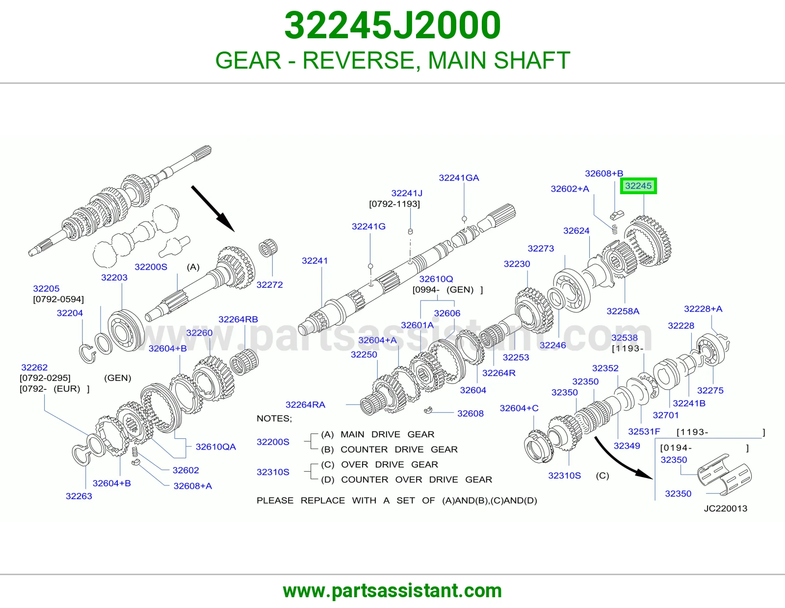 GEAR - REVERSE, MAIN SHAFT