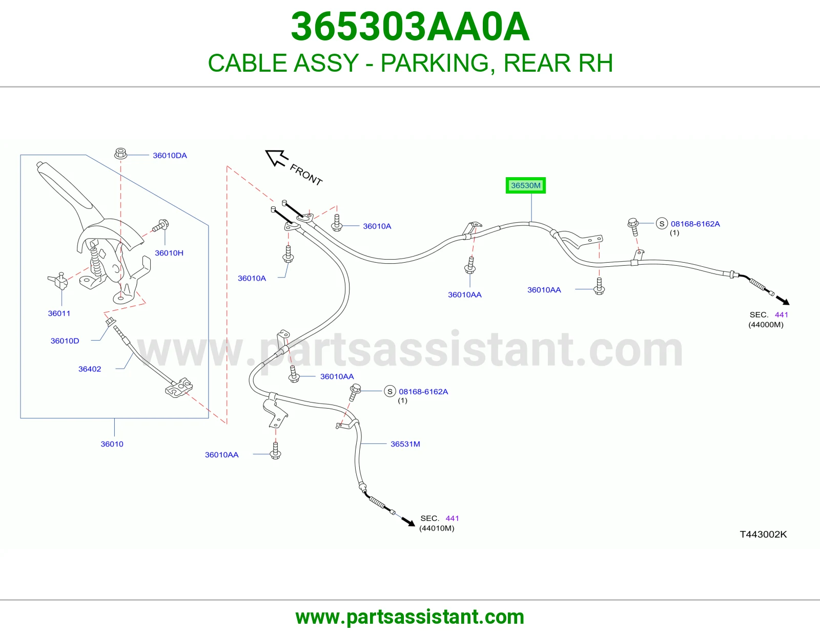 CABLE ASSY - PARKING, REAR RH