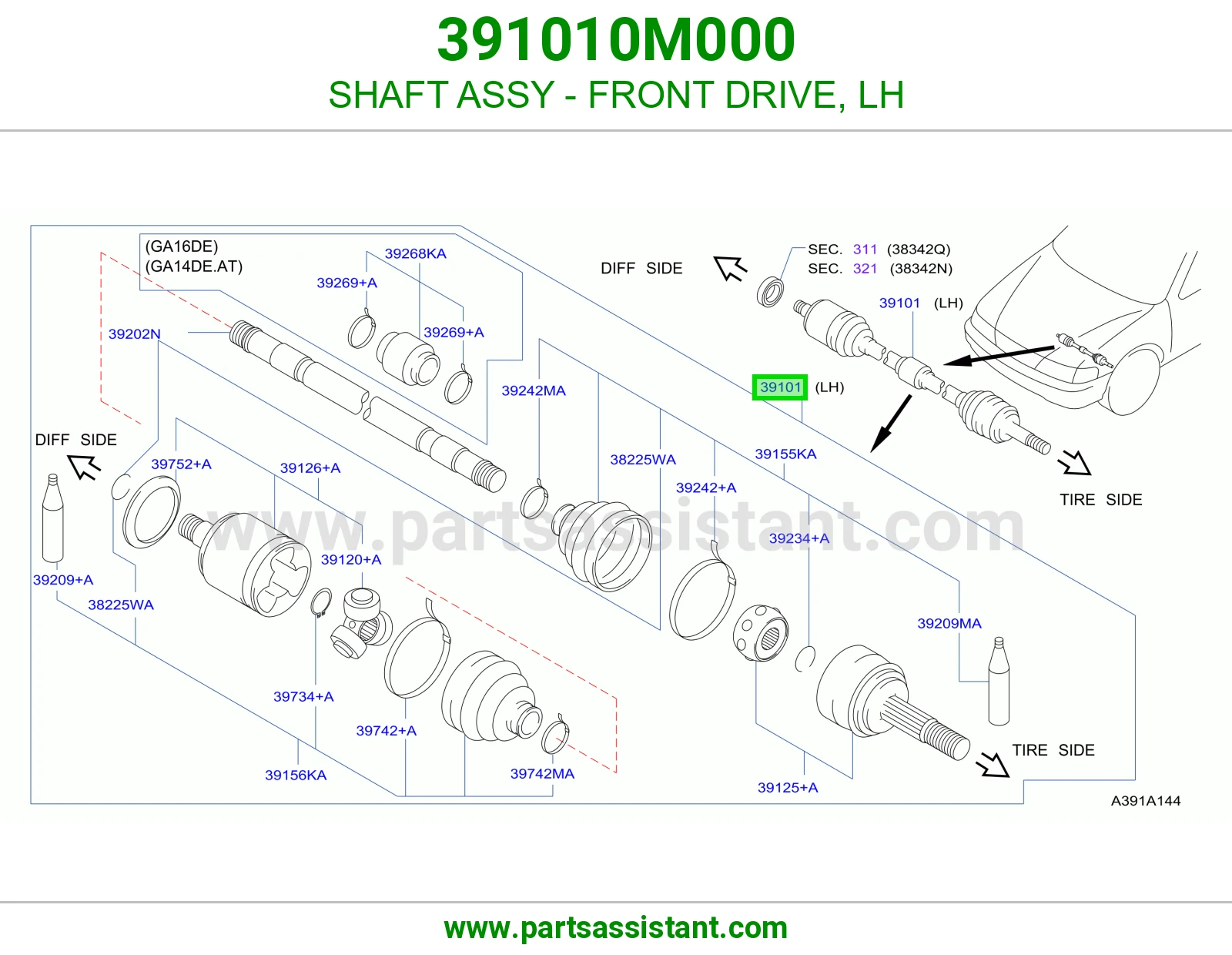 SHAFT ASSY - FRONT DRIVE, LH