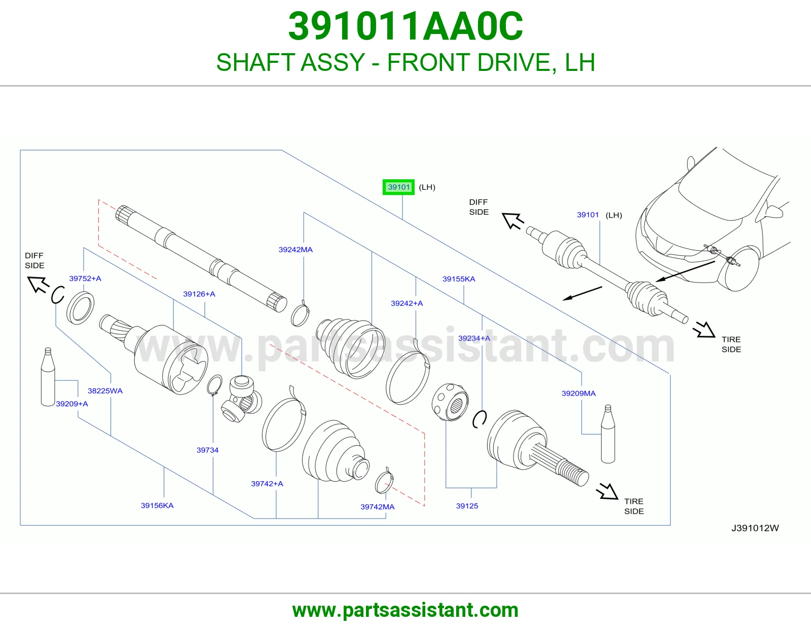 SHAFT ASSY - FRONT DRIVE, LH