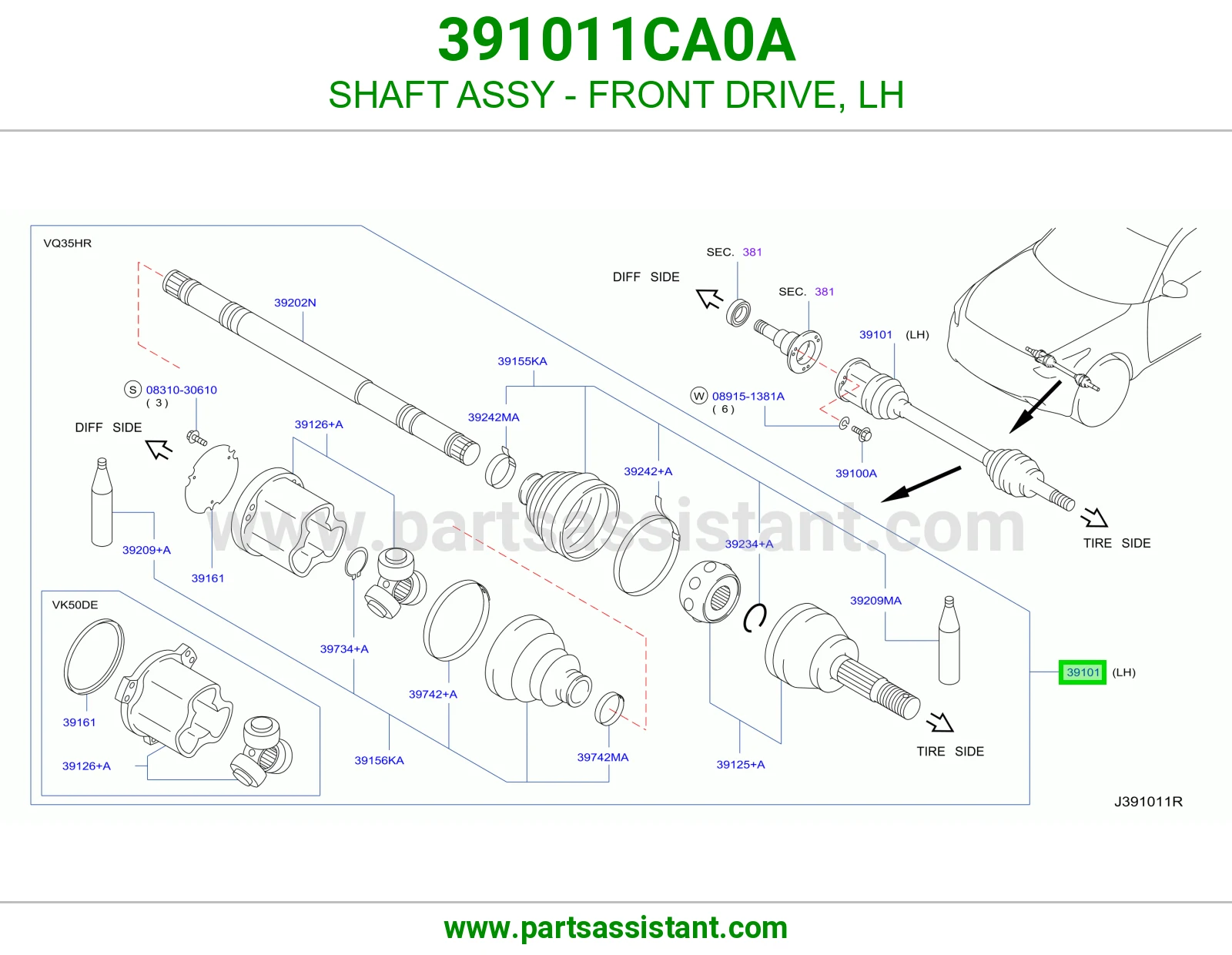 SHAFT ASSY - FRONT DRIVE, LH
