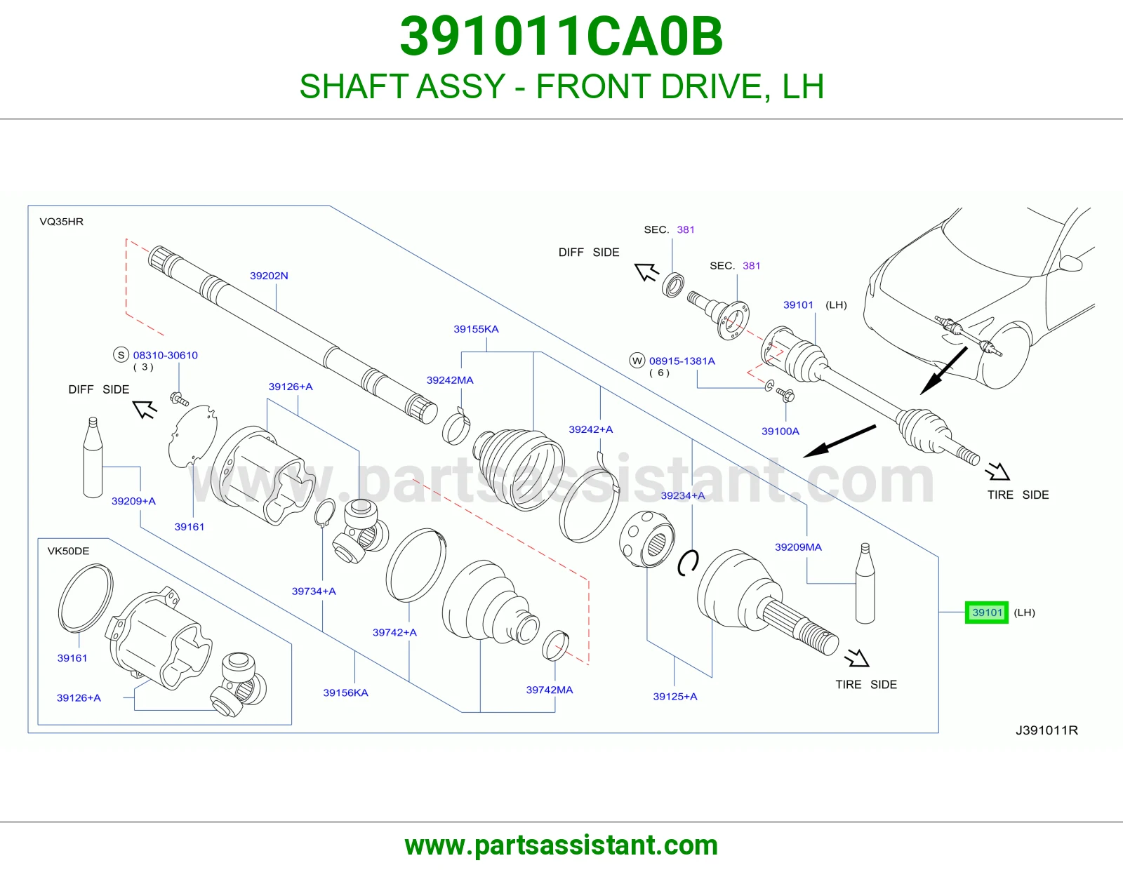 SHAFT ASSY - FRONT DRIVE, LH