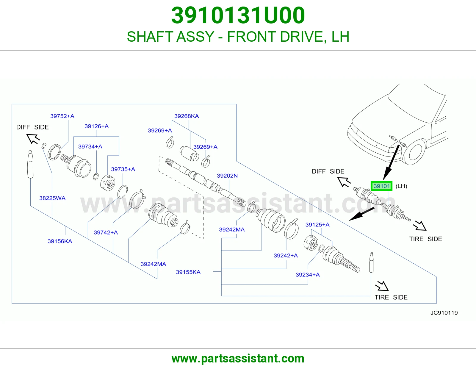 SHAFT ASSY - FRONT DRIVE, LH