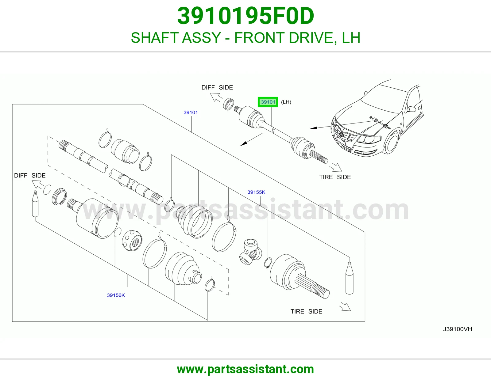 SHAFT ASSY - FRONT DRIVE, LH