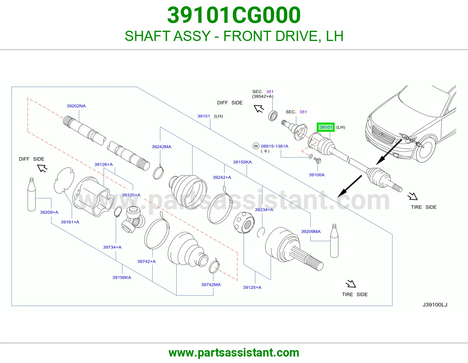 SHAFT ASSY - FRONT DRIVE, LH
