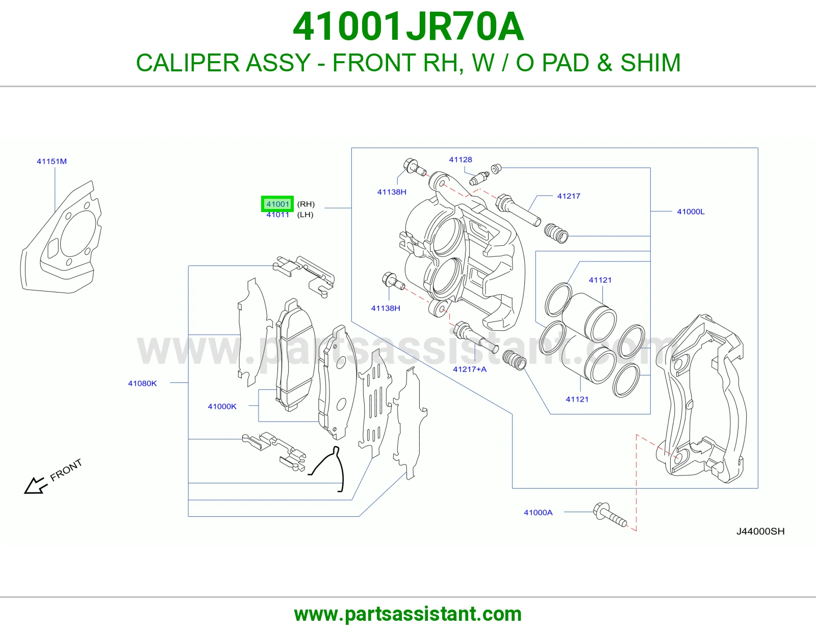 CALIPER ASSY - FRONT RH, W / O PAD & SHIM