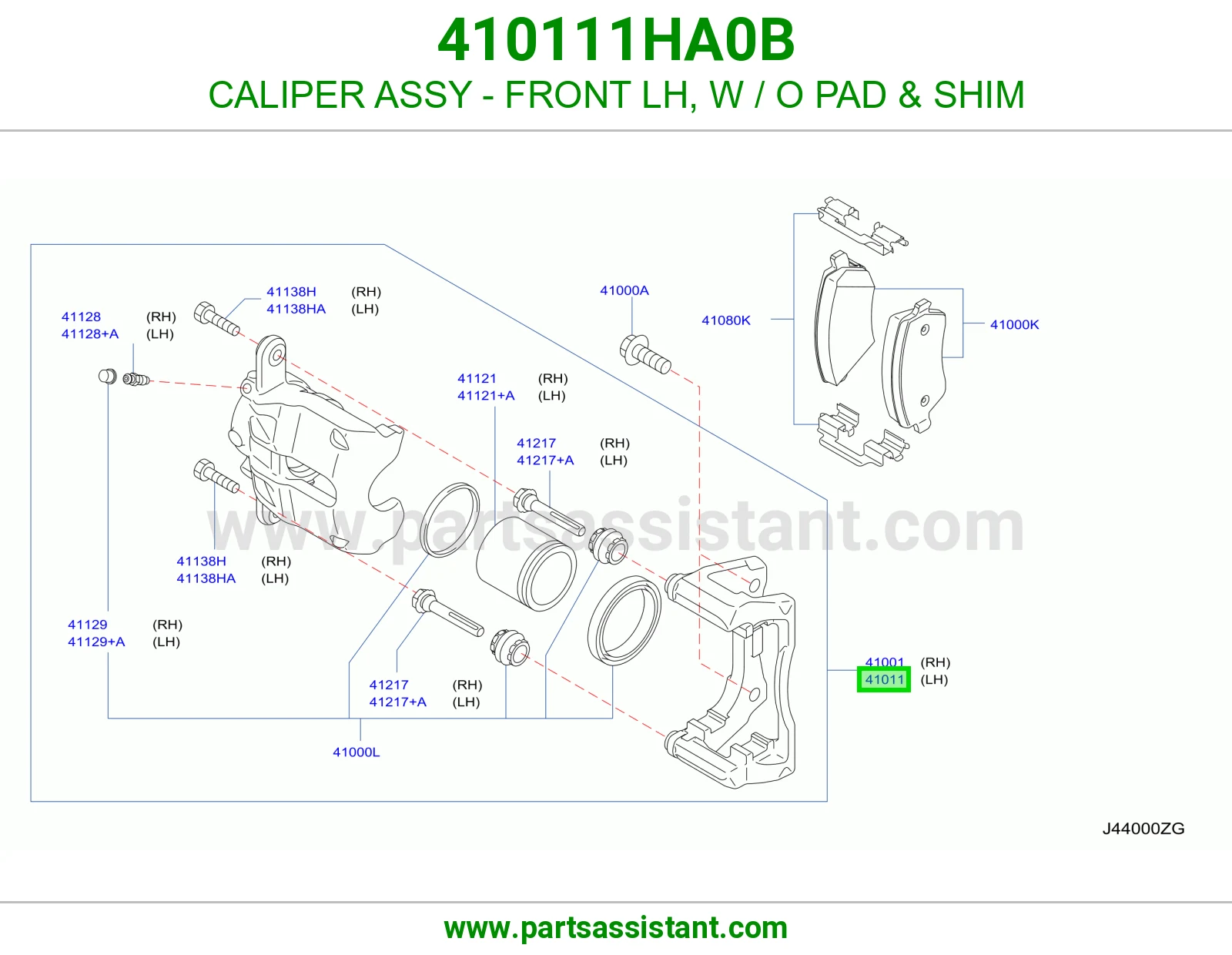 CALIPER ASSY - FRONT LH, W / O PAD & SHIM