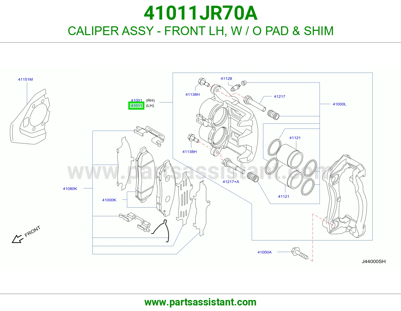 CALIPER ASSY - FRONT LH, W / O PAD & SHIM