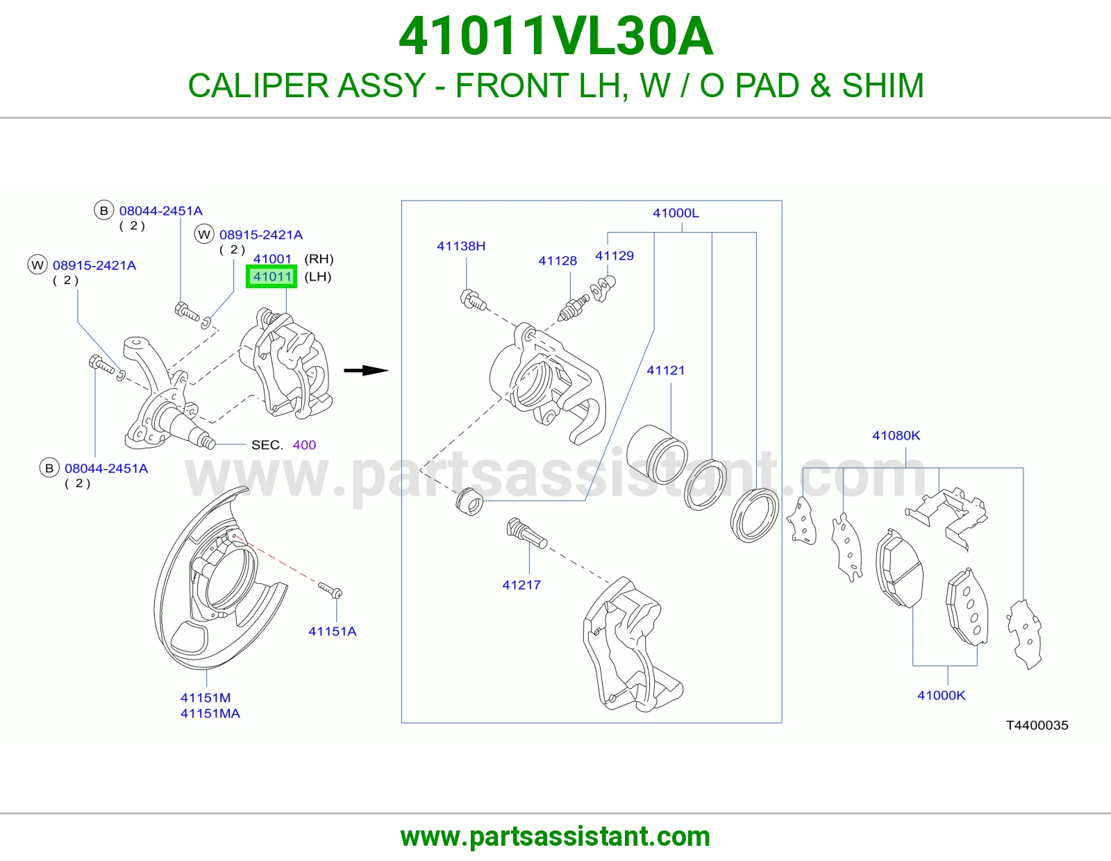 CALIPER ASSY - FRONT LH, W / O PAD & SHIM