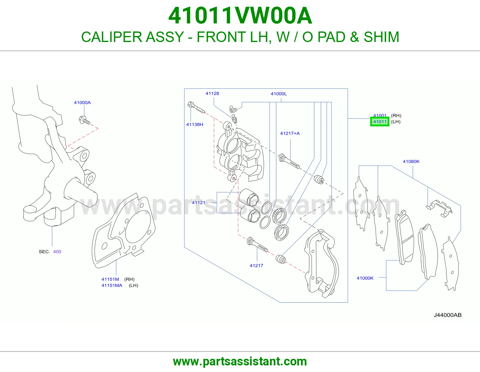 CALIPER ASSY - FRONT LH, W / O PAD & SHIM