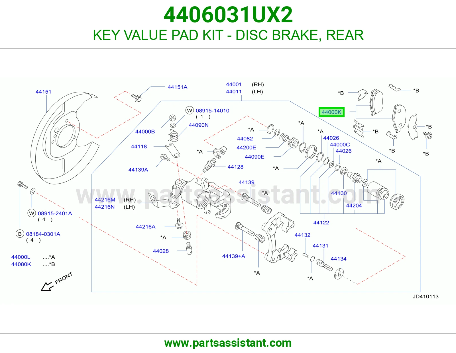 KEY VALUE PAD KIT - DISC BRAKE, REAR