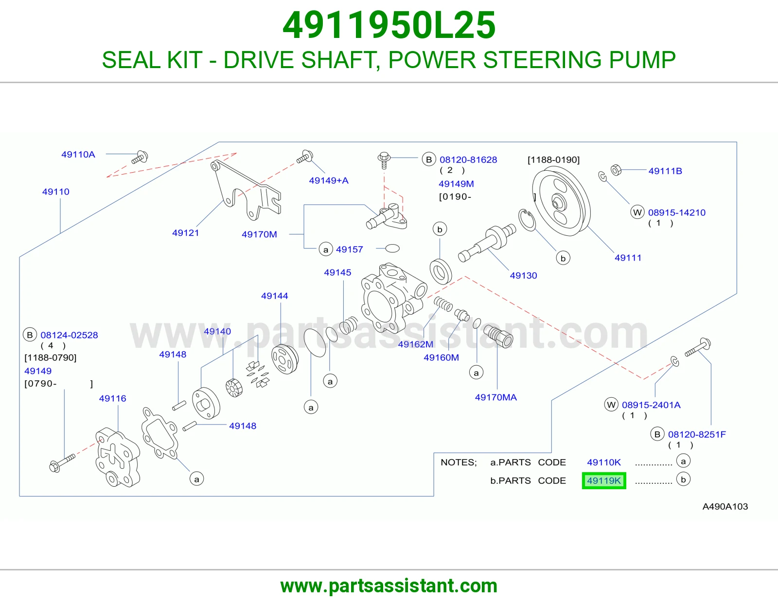 SEAL KIT - DRIVE SHAFT, POWER STEERING PUMP